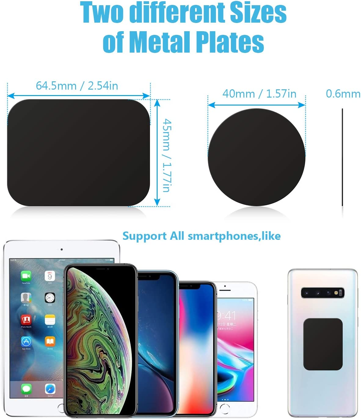 Mount Metal Plate with Adhesive for Magnetic Cradle-Less Mount by Wixgear - X4 Pack 2 Rectangle and 2 round (Compatible with Magnetic Mounts) (Black)