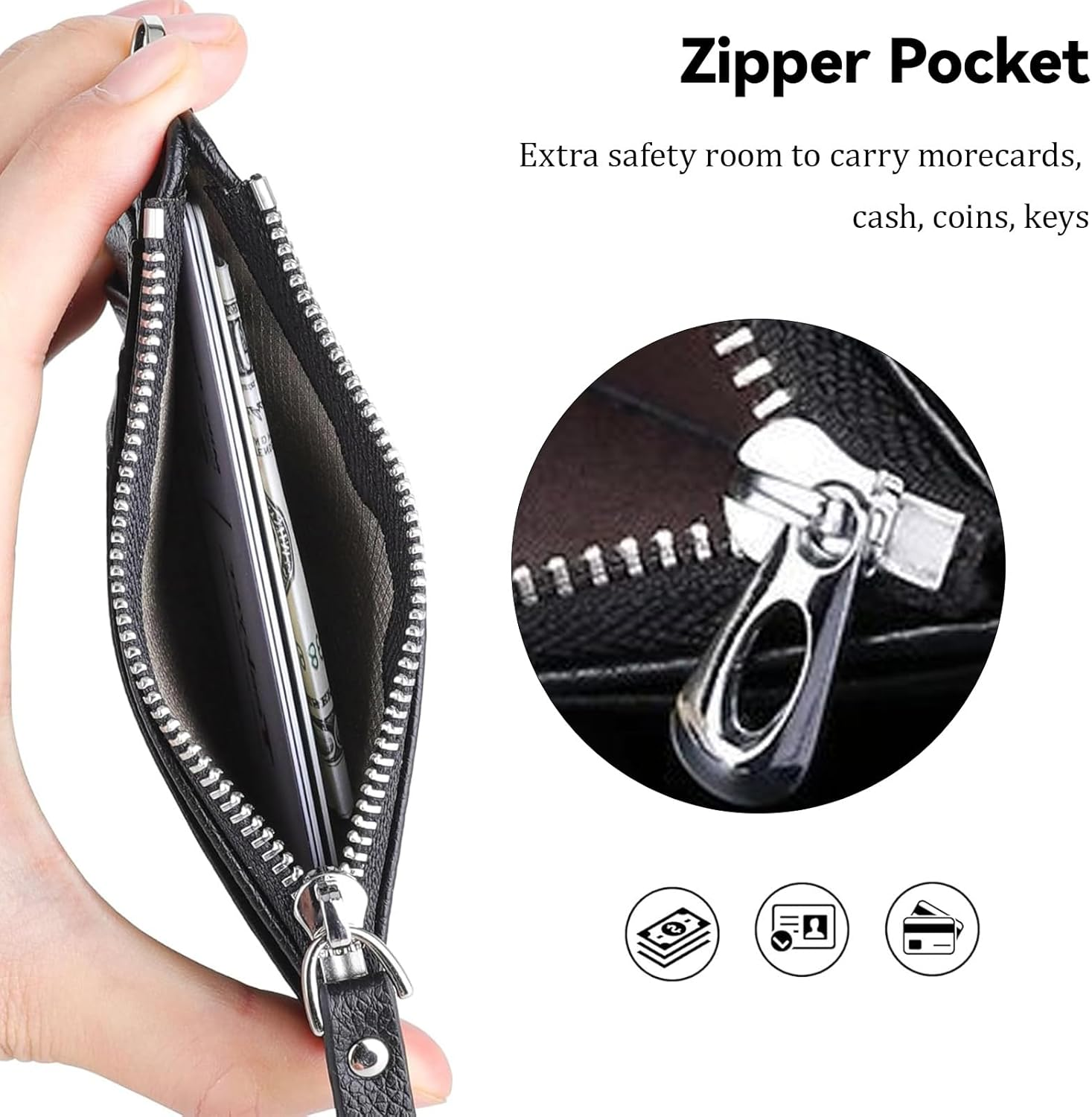 RFID Blocking Wallet for Men - Genuine Leather Slim Design with Zipper Coin Pocket, Anti-Skimming Credit Card Holder for Travel & Daily Use image number 4