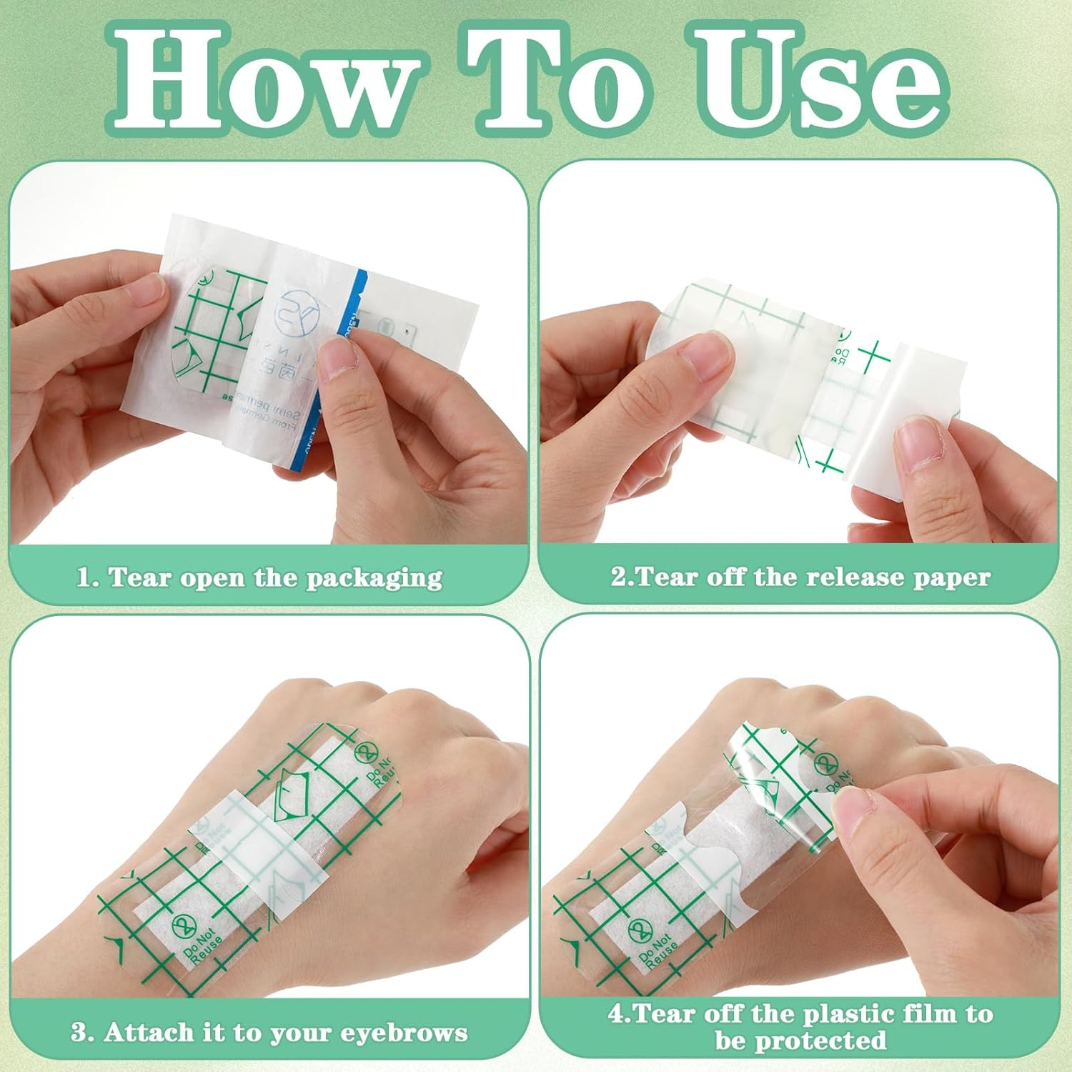 40 PCS Eyebrow Covers, Plastic Eye Shield for Eyebrows, Waterproof Eyebrow Cover for Shower, Tattoo Protection Aftercare, Tattoo Protection Film(1.41"X3.22") image number 2