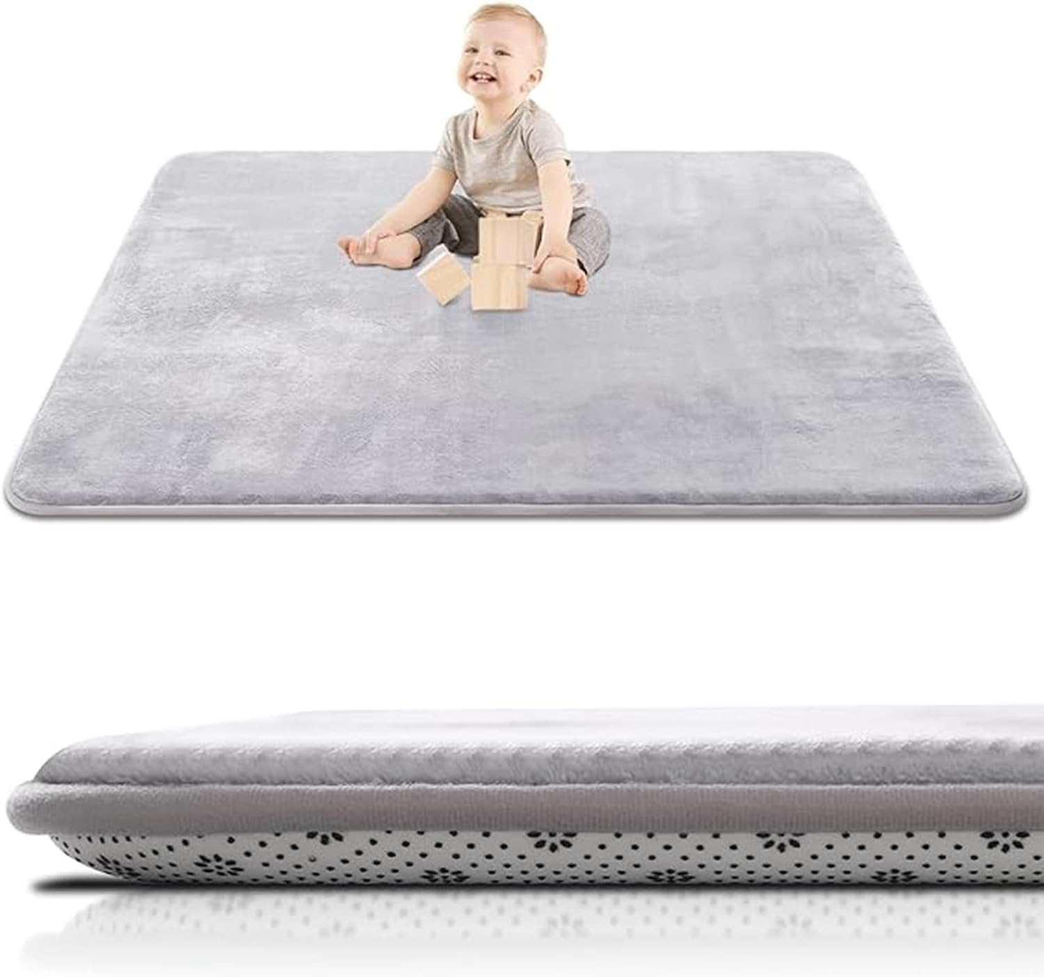 Thick Baby Play Mat for Floor, 130 X 130Cm Playpen Mat,Tummy Time Foam Mat,Ultra Soft Support & Plush Feel,Easy Care with Non-Slip Cushioned for Infant,Kids and Toddler Crawling,Grey image number 4