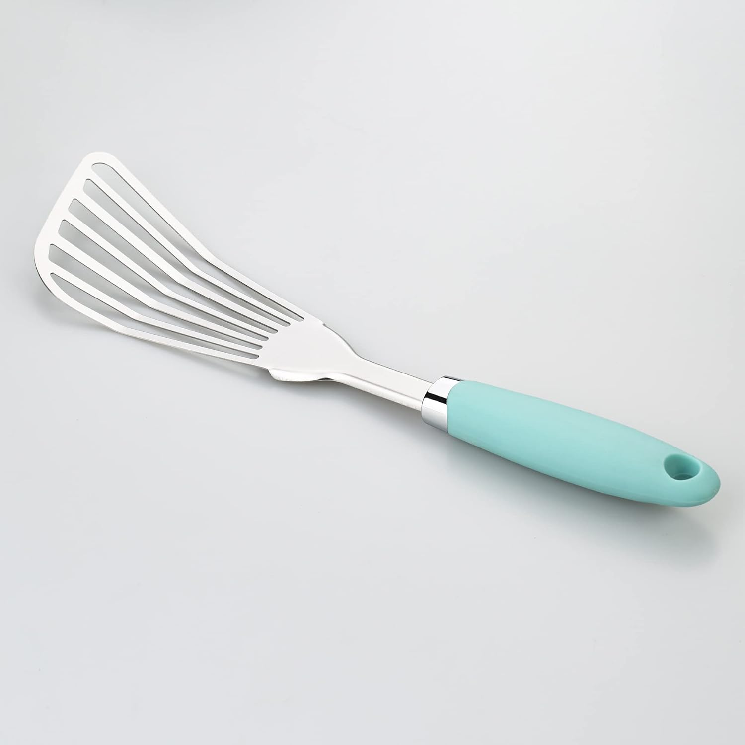 304 Stainless Steel Fish Spatula, Non-Slip Ergonomic Handle Slotted Spatula, Aqua Sky - Aqua Sky image number 6
