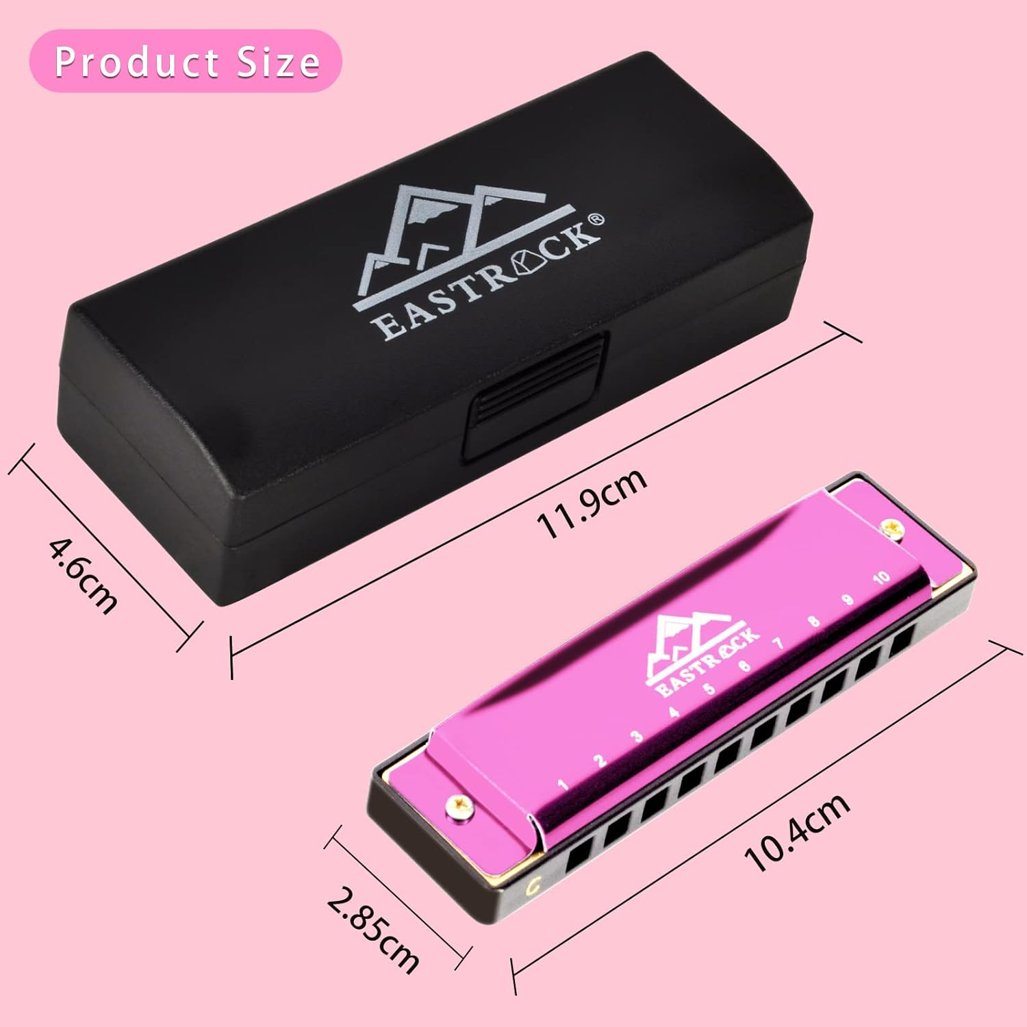 EASTROCK 10 Holes Blues Harmonica for Adults & Kids,Professional C-Key Blues Harp Mouth Organ with Case,Beginner, Students Gifts, Pink