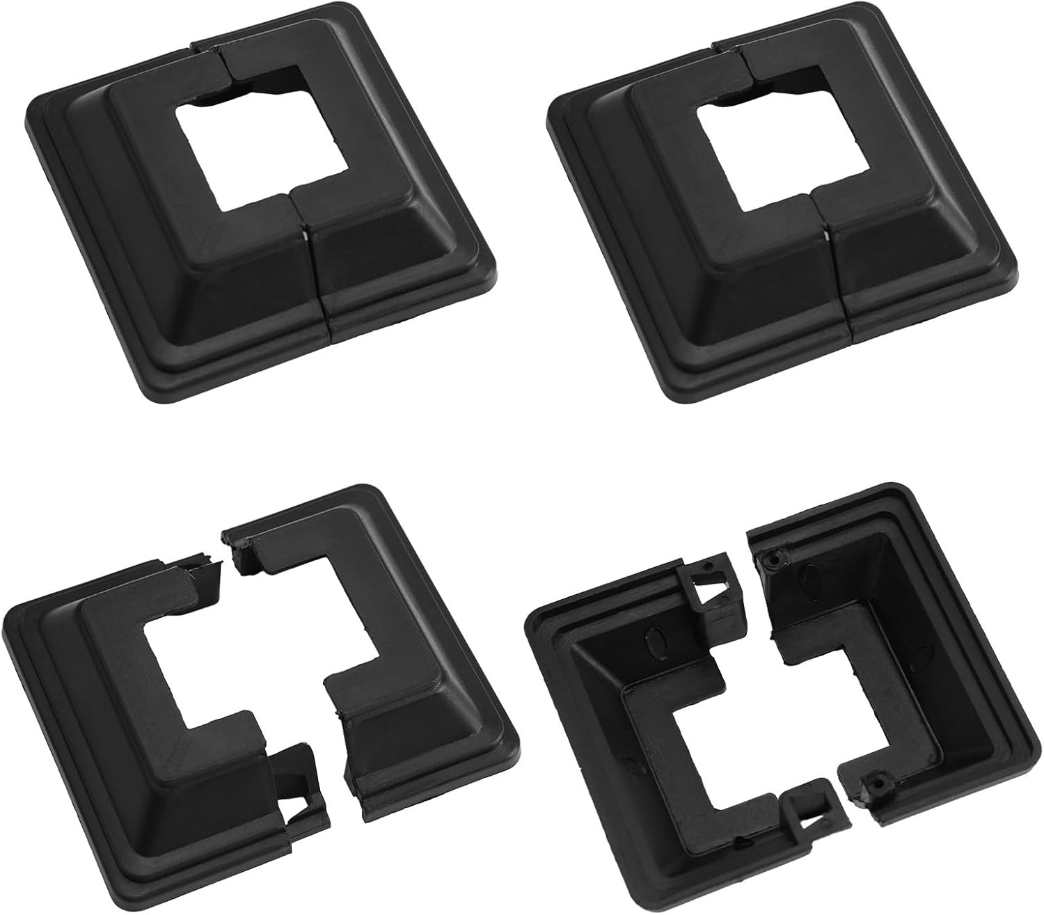 UFURMATE Post Base Cover, 6Pcs 50X50Mm Plastic Post Base Cover Plates Black Decorative Split Post Skirt Cover Square Railing Base Cover for Stair Handrail Fence