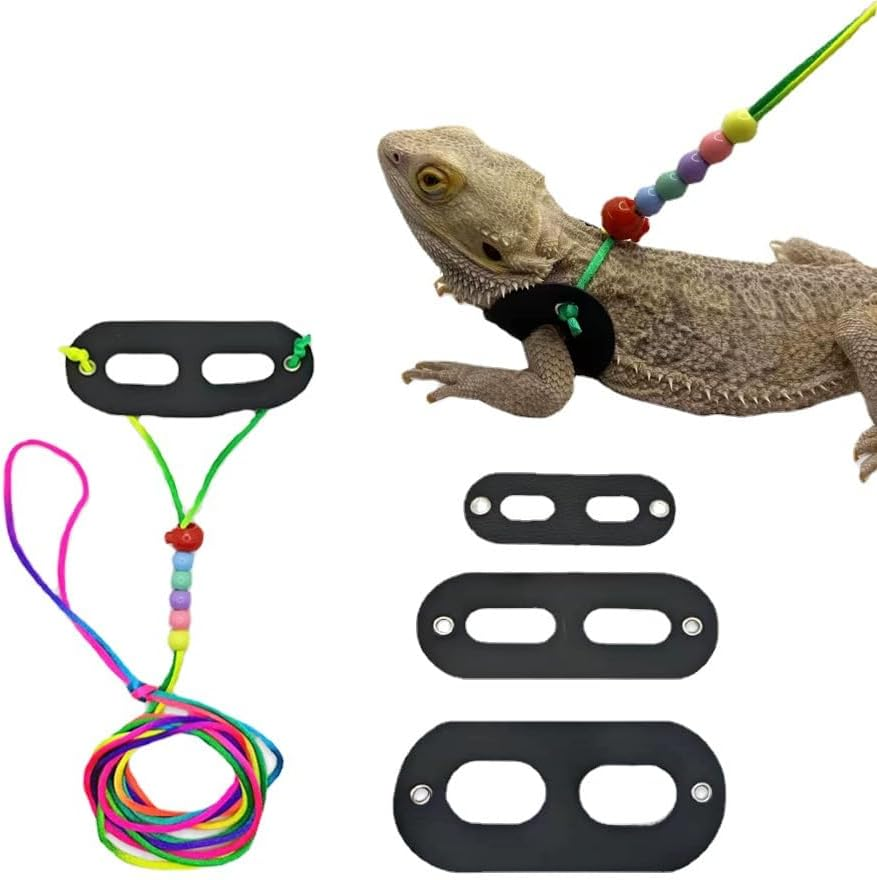 Lizards Leash Bearded Dragon Adjustable Small Reptile Animals Harness 3 Size Soft Leather Harness Lizards Leash with Wing for Small Medium and Large Reptile Animals (Black (Color Rope)) image number 1