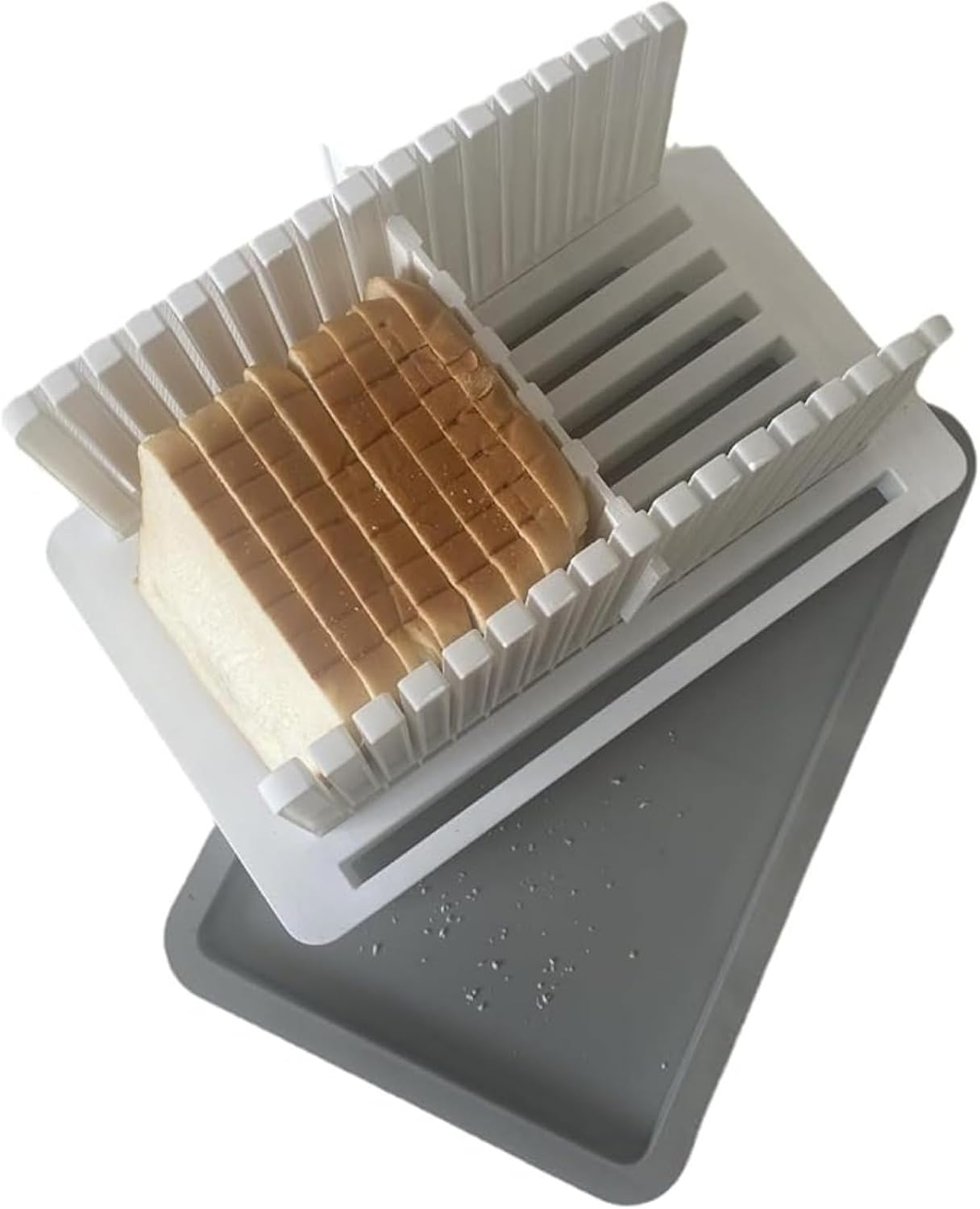 RODISHOMM Adjustable Bread Slicer with Crumb Catcher Tray, Foldable Bread Cutting Guide for Homemade Bread, Loaf Cakes, Sandwiches &ndash; Width & Thickness Adjustable, Kitchen Counter Clean Tool image number 2