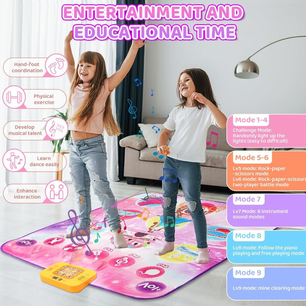 AUTOWT Musical Mat for Kids - Princess Themed Dance Play Mat, Educational Learning Musical Sensory Toys - Girls Birthday Gifts (Pink)