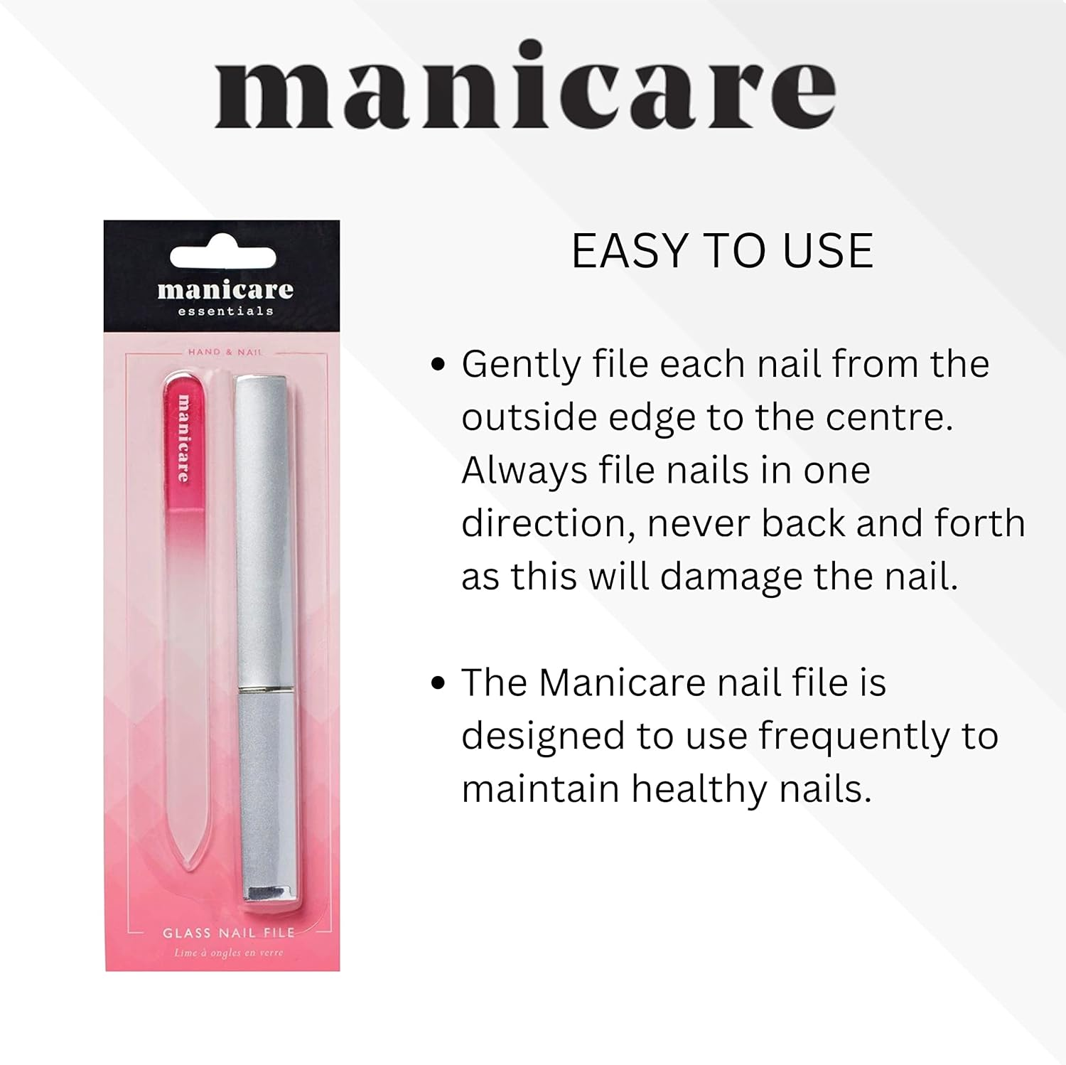 Manicare 3 Glass Nail Files, for Shaping and Styling Nails, Strong Glass File for Natural and Artificial Nails, Double Sided, Includes Protective Cases, Perfect for at Home or on the Go Manicures image number 1