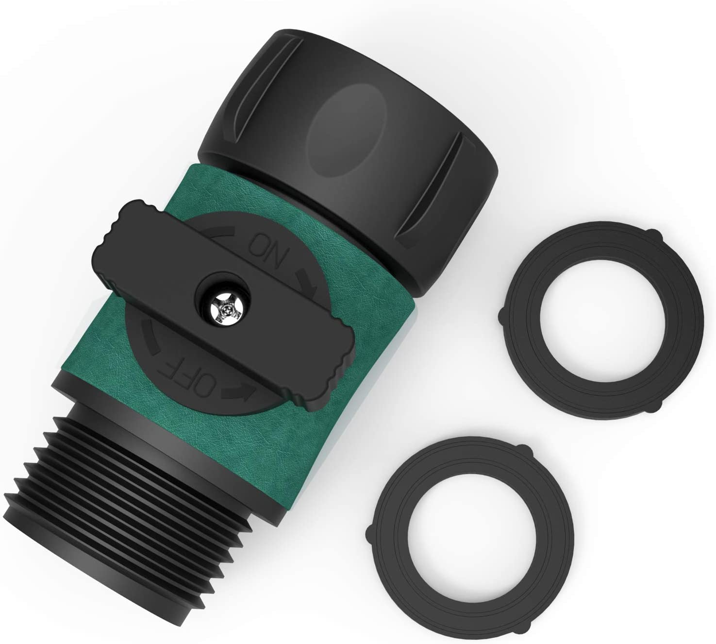 Garden Hose Shut off Valve, 3/4" US Garden Hose Thread, 4 Pack + 8 Rubber Washers, Black ABS Plastic Ball Valve image number 5