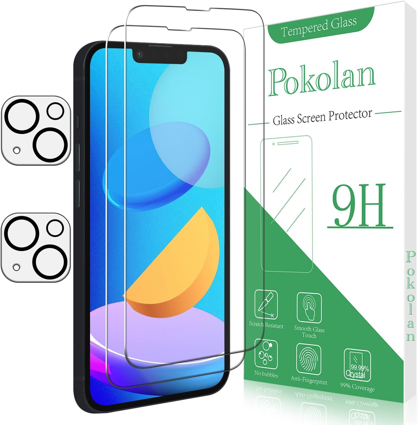 Pokolan 2+2 Pack Screen Protector for Iphone 14 Tempered Glass, with Camera Lens Protector, 9H Hardness, No Bubbles, Anti-Scratch, Ultra Resistant image number 4