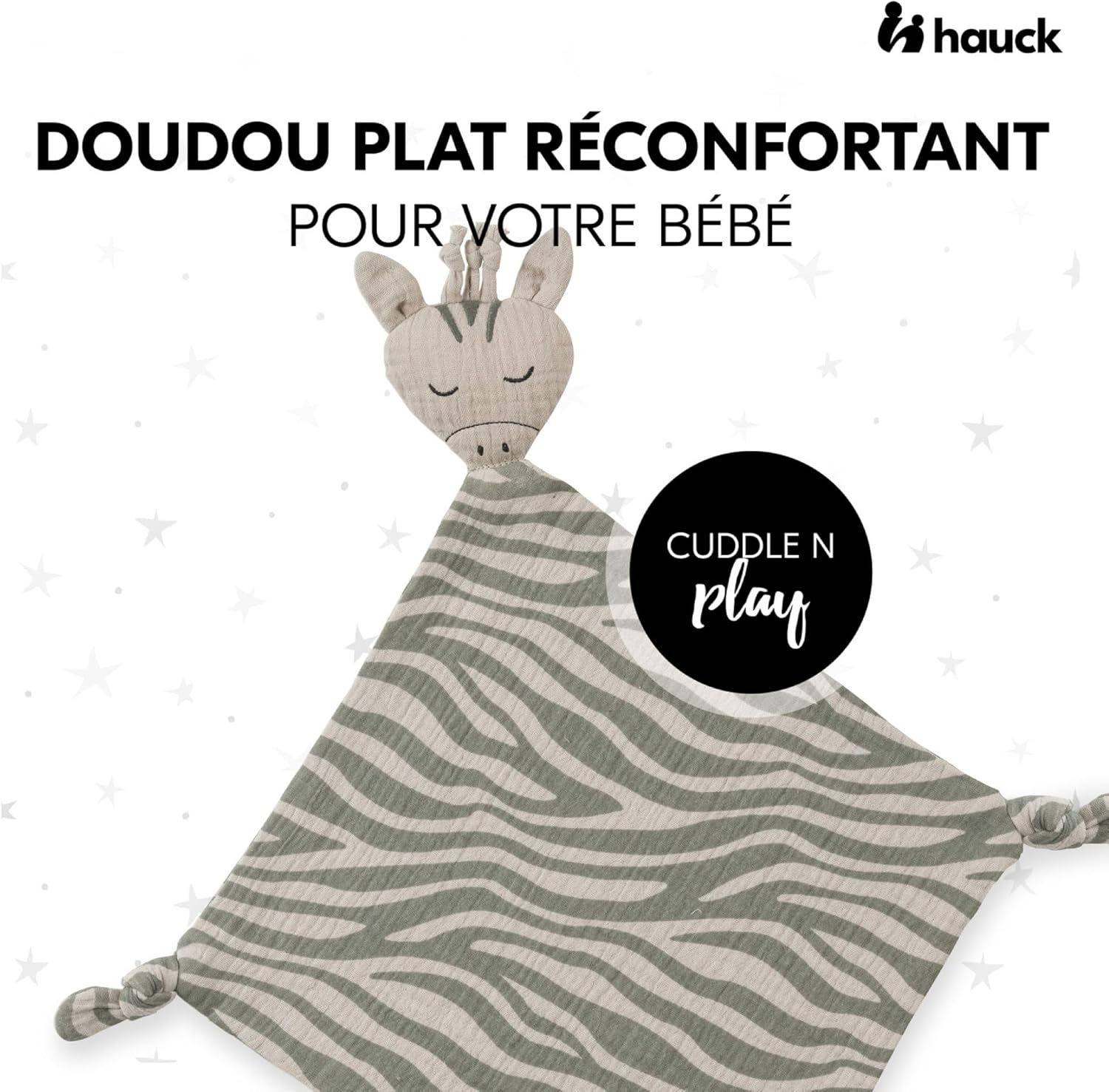 Hauck Cuddle N Play Baby Cuddle Blanket, Muslin Cotton Comforter Boy Girl, Cuddly Toy and Comforter Cuddly Toy Washable at 60&deg;C, 25 X 25 Cm (Zebra Sage) image number 3