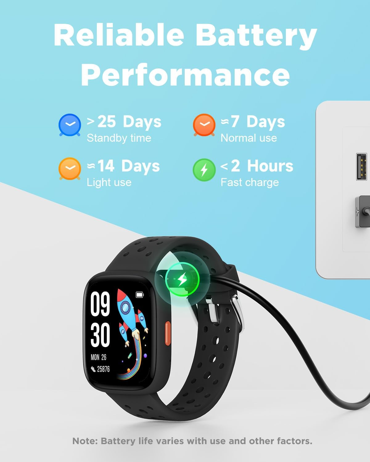 BIGGERFIVE Smart Watch for Kids No APP No Phone Needed, 1.8" Fitness Tracker Watch Pedometer, Sleep Monitor, IP68 Waterproof, Step Counter, Puzzle Games for Girls Boys Teens 5-16, Black - Black image number 2