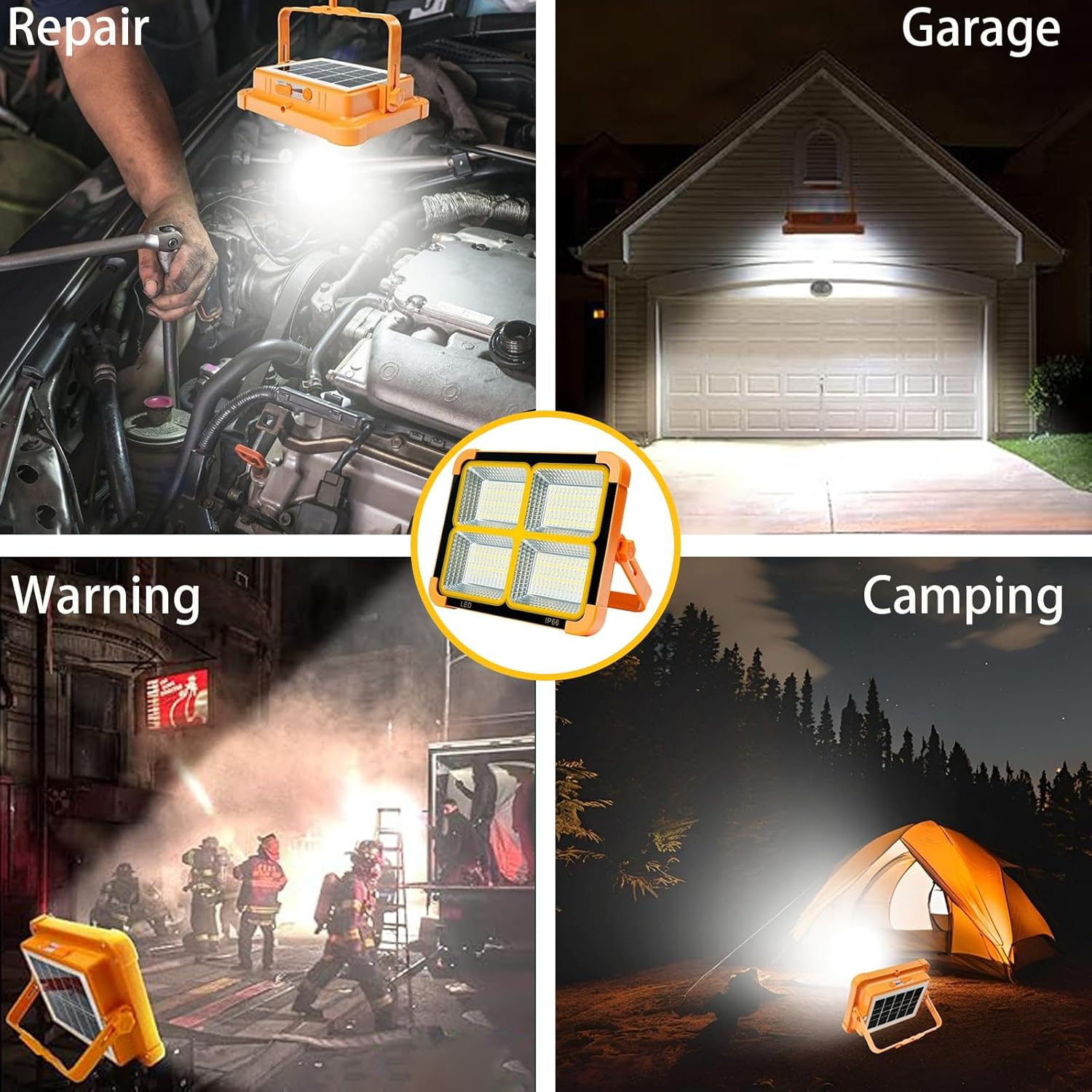 LED Solar Work Light 100W Rechargeable 4800Mah with 5 Lights Modes IP66 Waterproof, Portable Magnetic Outdoor Working Light for Emergency Camping Garage Car Repairing Construction Site Lighting image number 3