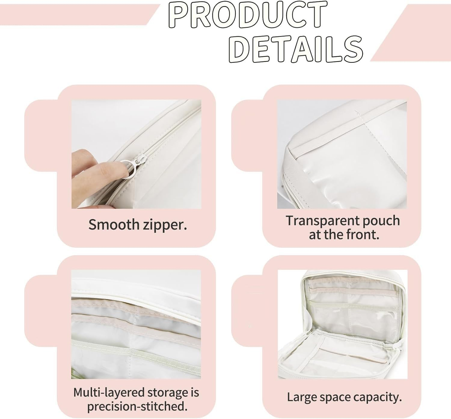 Limcryspp 1 Piece Large Capacity Pencil Case, Large Pencil Case, College Pencil Case, School Pencil Case, Pencil Case with Lattice (White) - Pink image number 7