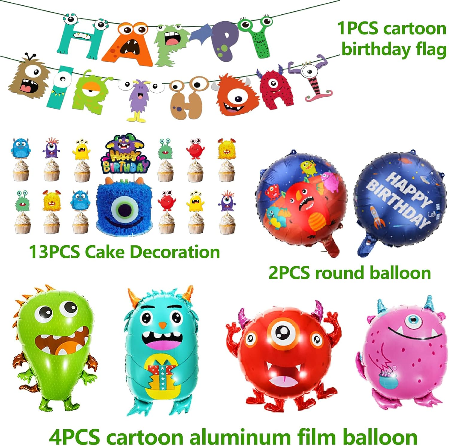 Weploda Pack of 20 Monster Party Children'S Birthday Decoration, Children'S Birthday Decoration, Monster Party Set, Suitable for Children'S Birthday Party, Cartoon Theme Party Decoration image number 6