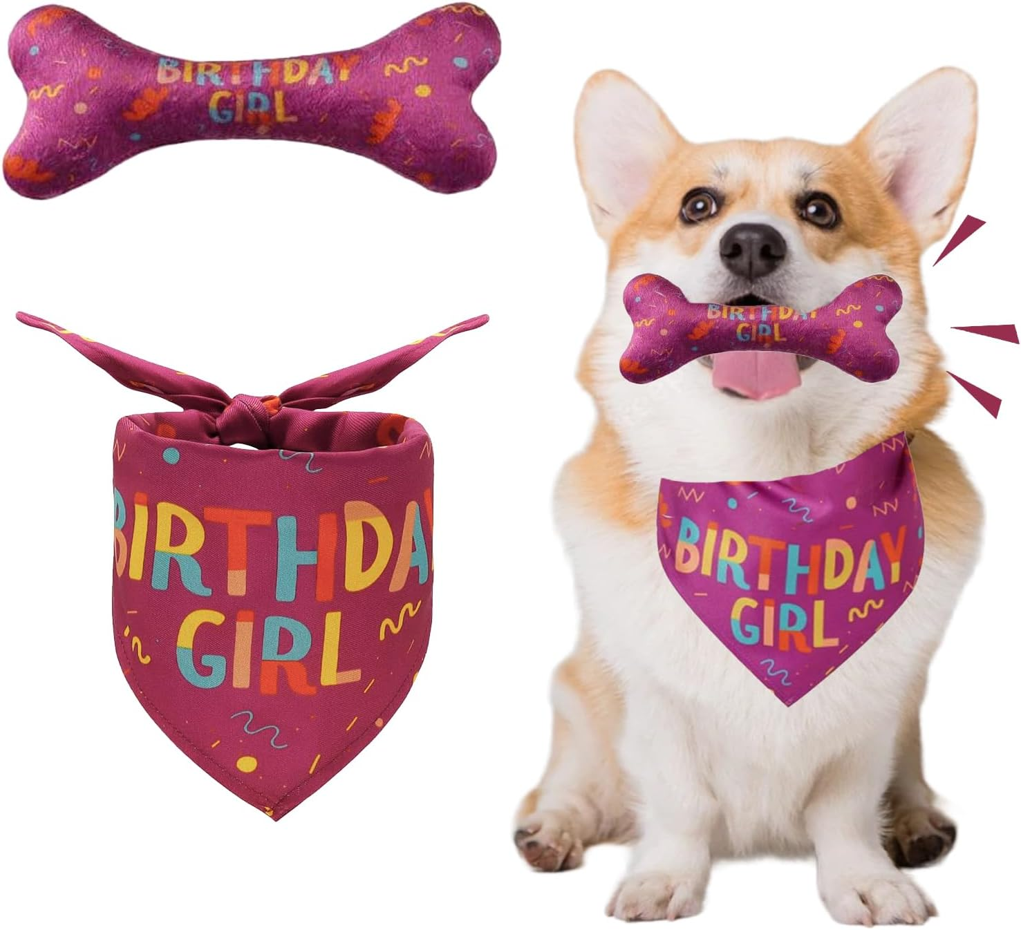 Dog Birthday Triangle Bib, Dog Birthday Bandana, Birthday Dog Bandana, Birthday Bone Toy with Dog, Suitable for Small, Medium and Large Female Dogs and Cats image number 3