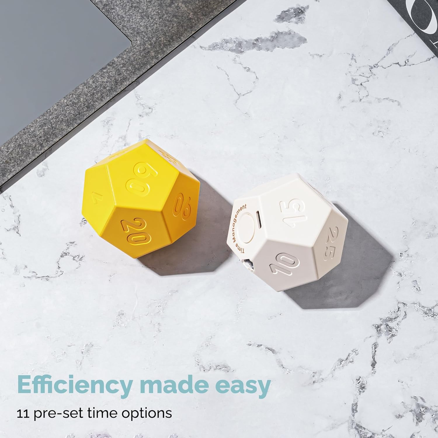 KADAMS Pomodoro Rotating Desk Productivity Timer - 11 Preset Countdown Rechargeable Dodecagon - Sound Vibrate Mute Flip for Kids, Kitchen, Cooking, Workout, Exercise, Study, ADHD - White image number 2