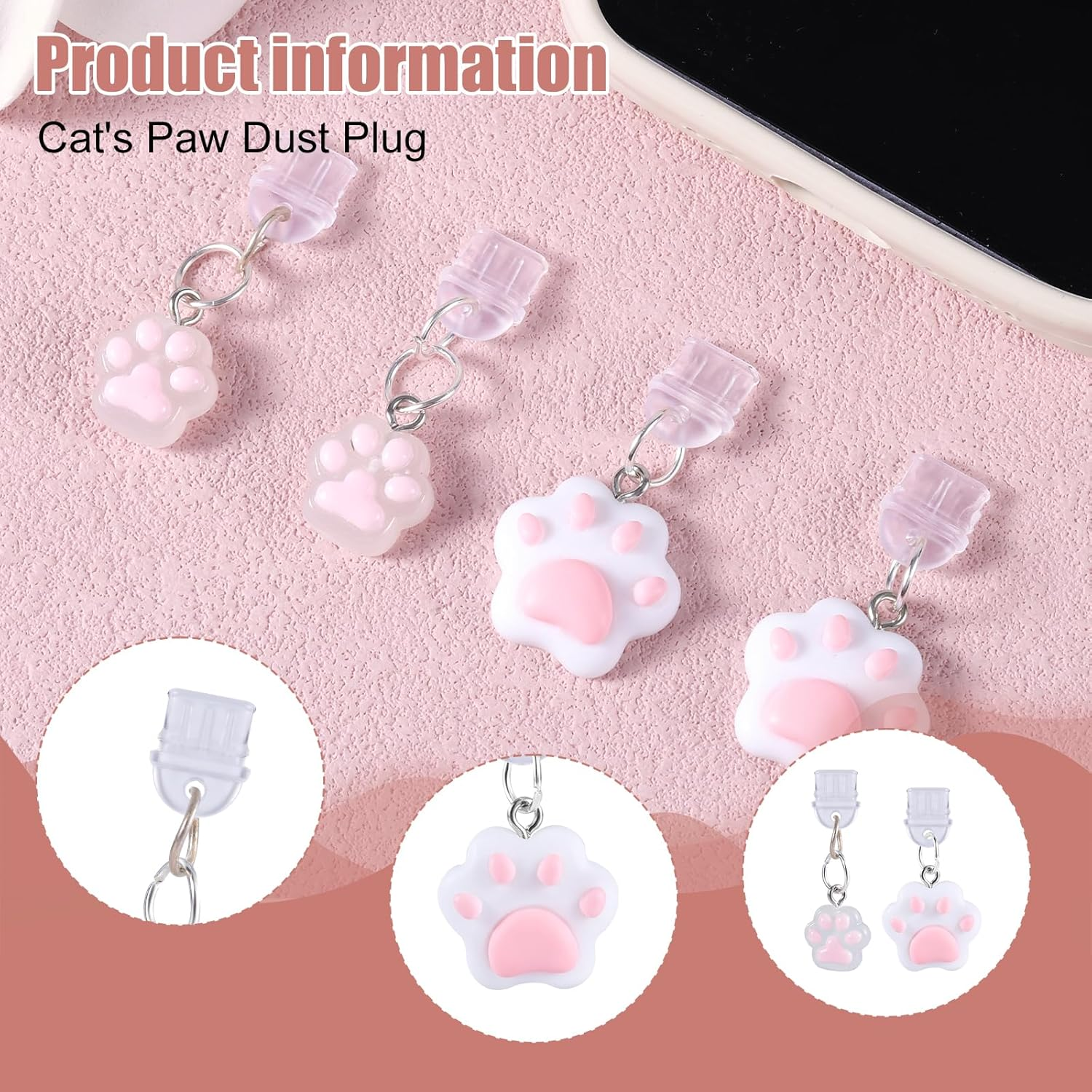 4-Pack USB C Dust Plug Charm, Cat Paw Type C anti Dust Cover Cute Protective Cover for Charging Port Compatible with Kindle Released after 2021 Other Devices with Type-C Port, M, Silicone, No Gem image number 6