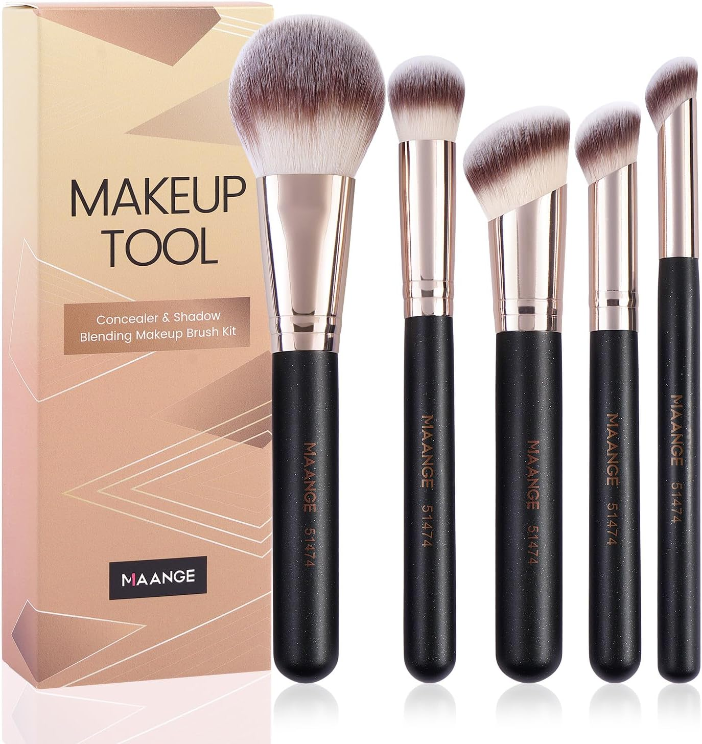 MAANGE 5 Pcs Makeup Brushes Set Premium Synthetic Makeup Brushes Powder Concealers Brush Set Eyeshadow Brush Travel Make up Brush with Box (Black) image number 5