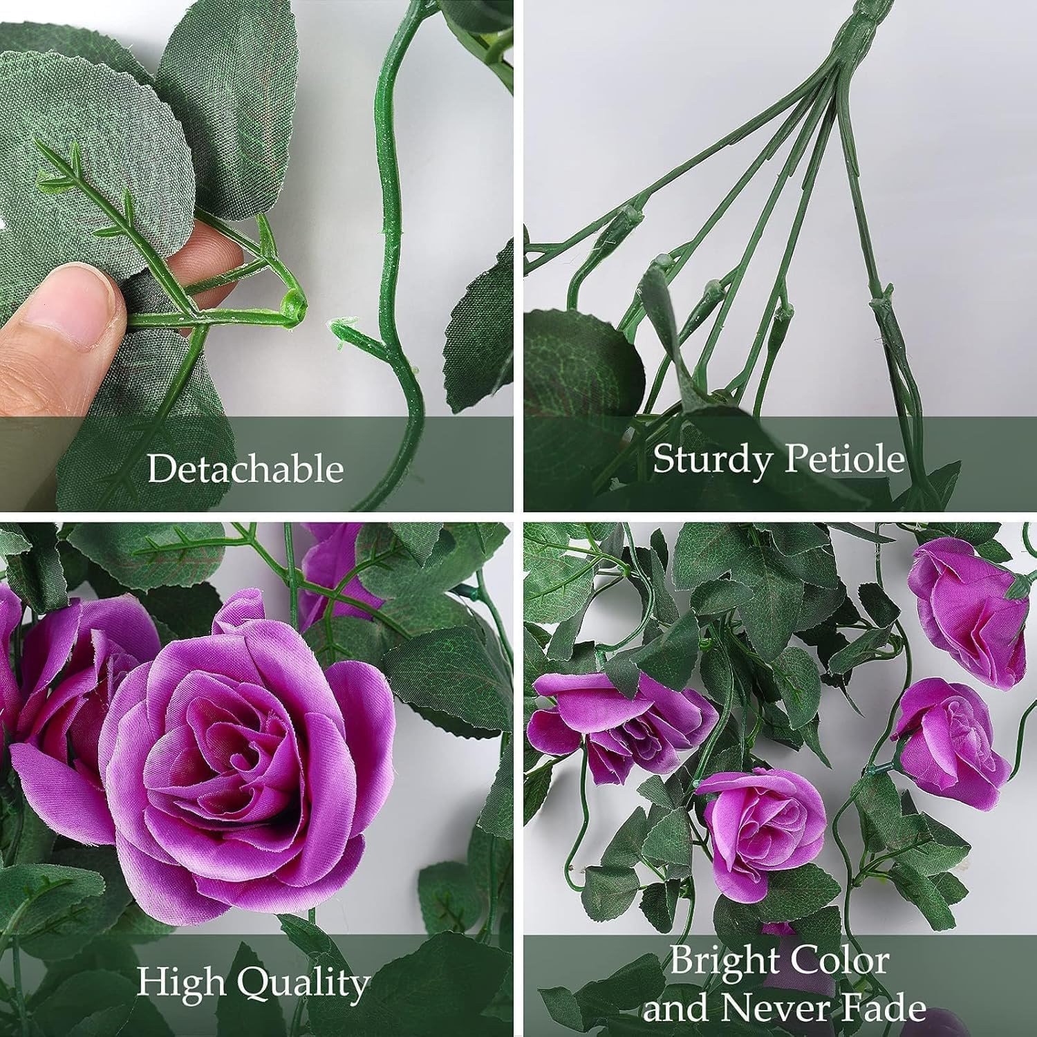 JLHOUSE AU7040-4 Artificial Hanging Rose Plants Fake Rose Flowers Faux Ivy Hanging Vines Wall D&eacute;cor Wedding Home Garden Decoration (Purple) - Purple Rose image number 6