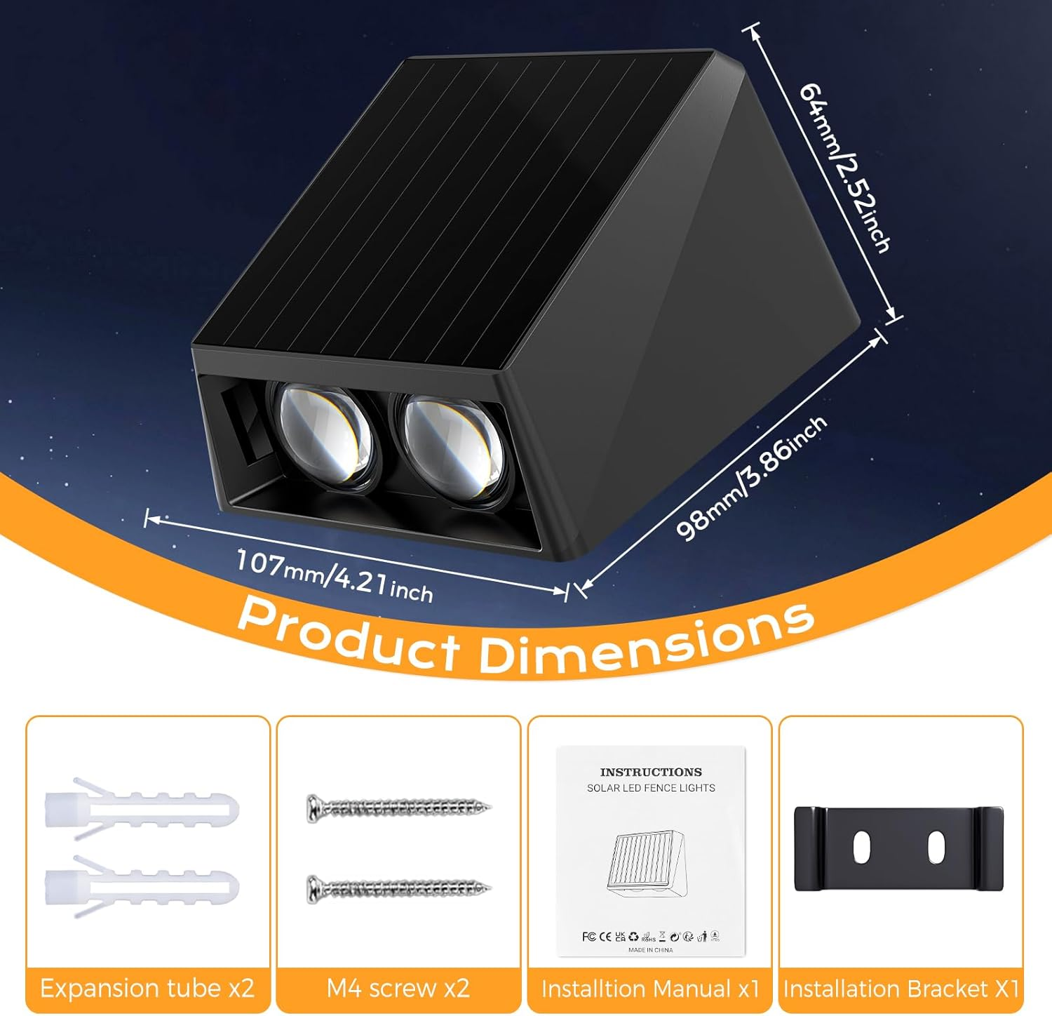 Quntis up down Solar Wall Light Outdoor, 4 Pack Solar Fence Lights Warm White & 13 RGB Modes IP65 Waterproof Front Door outside Lights for Garden Porch Deck Stair Post Yard Backyard Pathway image number 4