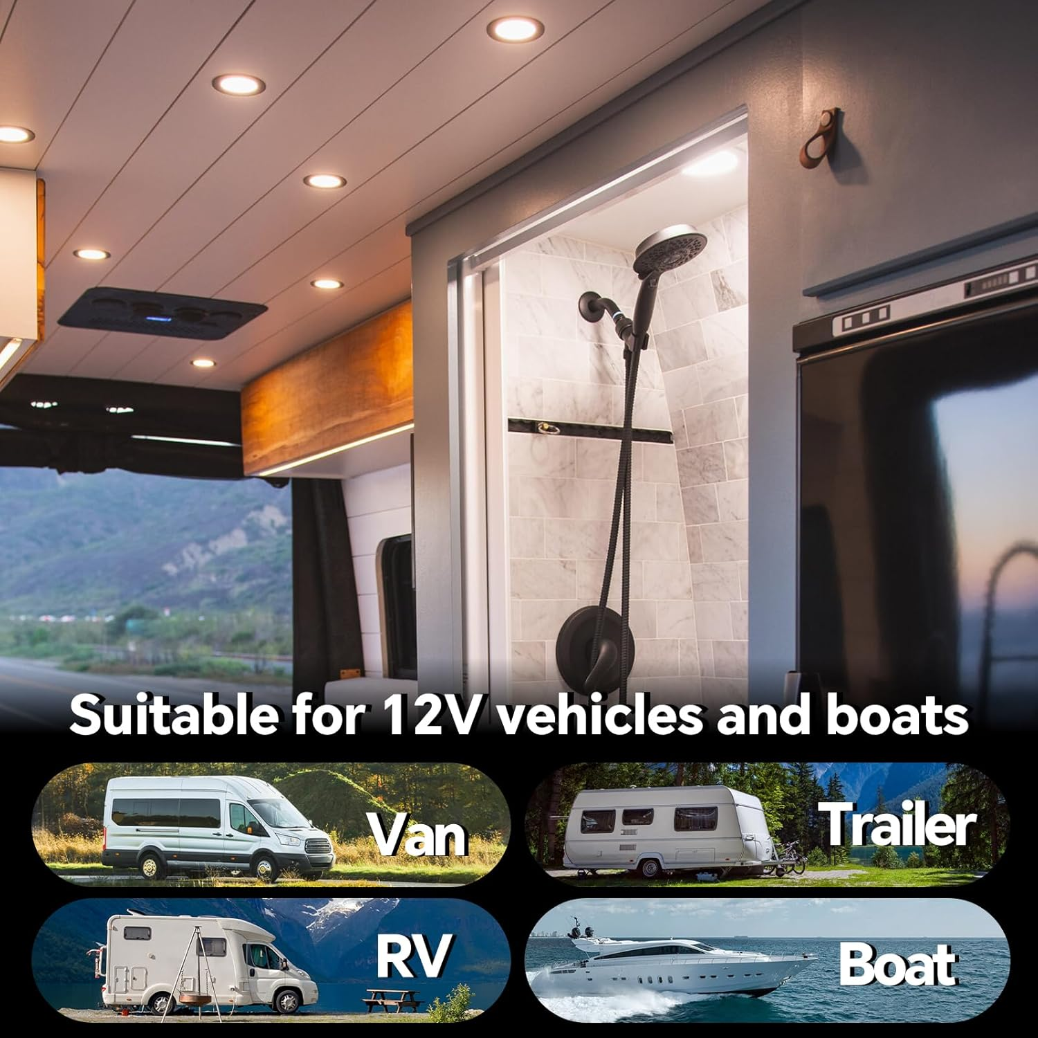 Acegoo 12V LED Campervan Recessed Mount Ceiling Light, 2.5W 6 Pack CRI 93 Caravan Boat Downlight Spot Lights for Van Cabin Truck Motorhome Sailboat under Cabinet Kitchen Bathroom, Black 3000K image number 5