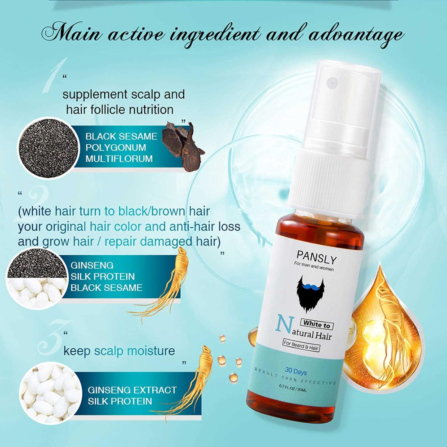 LAPOOH 20Ml White to Natural Hair for Beard & Hair Anti-Hair Loss Repair Damaged Hair image number 3