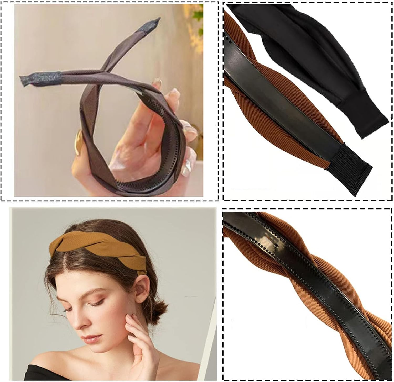 Rabbfit 3 Pieces Fashion Solid Headbands Wide Braided Headband Fabric Hair Bands with Tooth 3Cm Full Colors Weave for Women and Girls 3 Colors image number 4