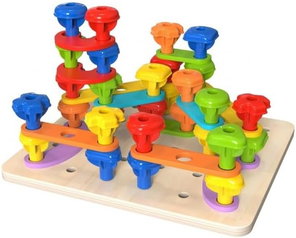 Tooky Toy Rainbow Educational Stacking Pegs Puzzle and Activity Board for Toddlers image number 3