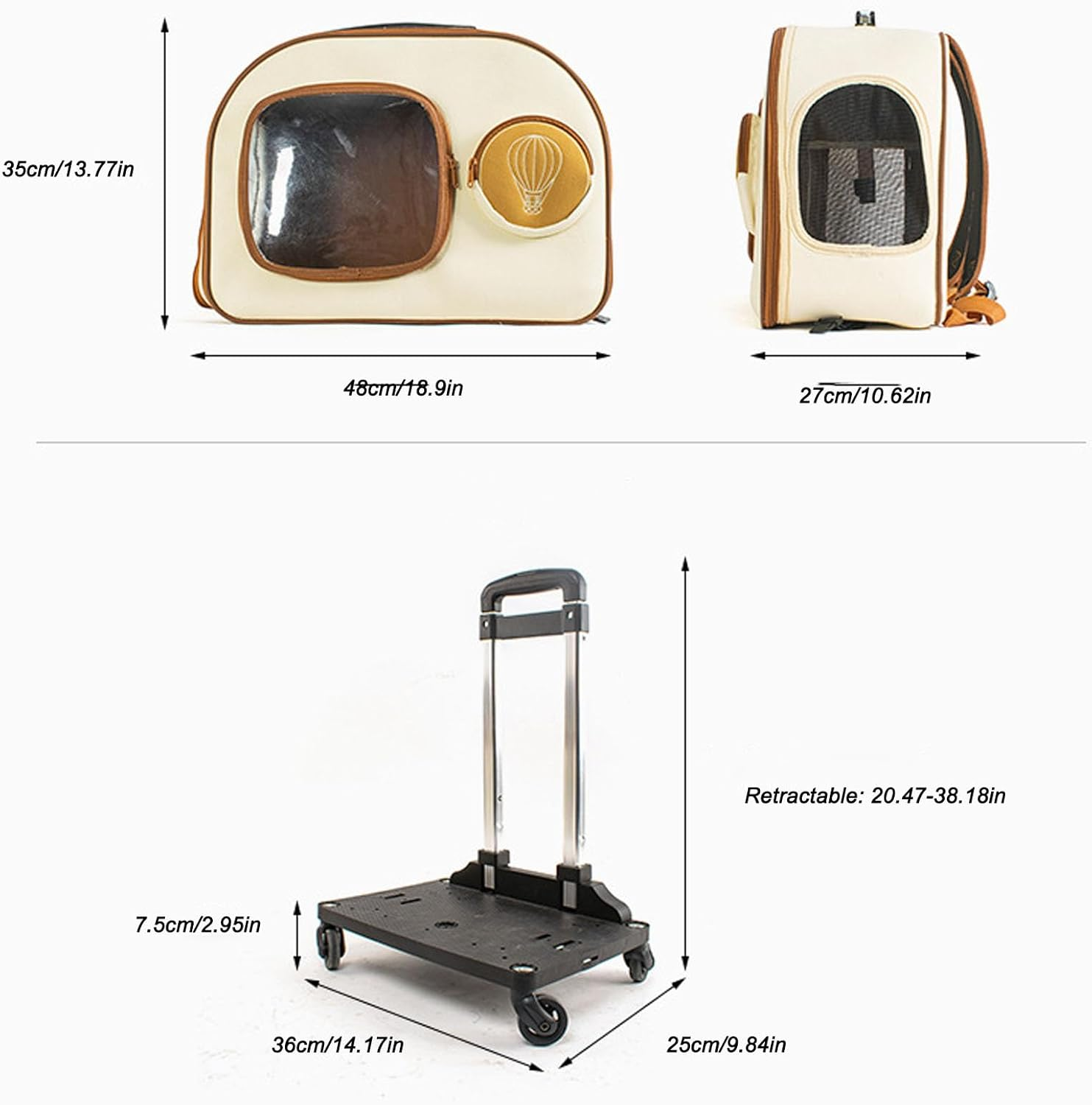 Cat Carrier with Wheels, 12.5KG Silent Pet Trolley Case, Breathable Portable Wheeled Pet Backpack, for Travel Hiking Camping