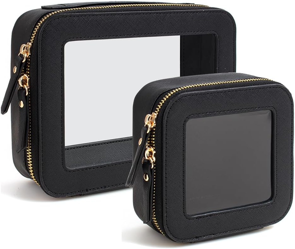 Clear Makeup Bag Small, TSA Approved Portable Toiletry Bag with Zipper Cosmetic Travel Bag Makeup Organizer Case Mini Makeup Pouch for Purse Car Organizer Bag for Women Men, Gold C, Clear Tsa Approved