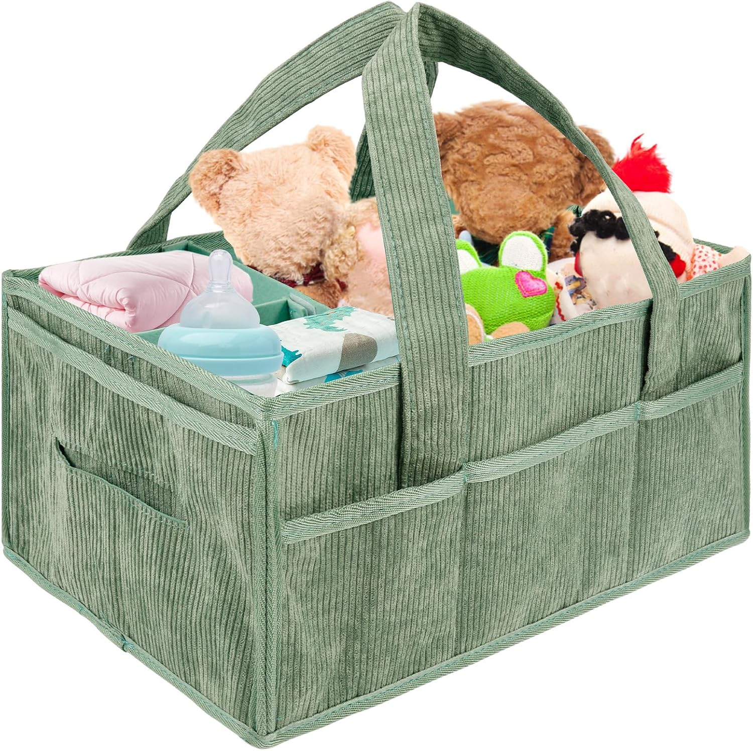Baby Diaper Organizer with Handle Build in Partition Board, Baby Diaper Caddy Organizer, Foldable Felt Nursery Tote Storage Bin for Bathroom Car Travel