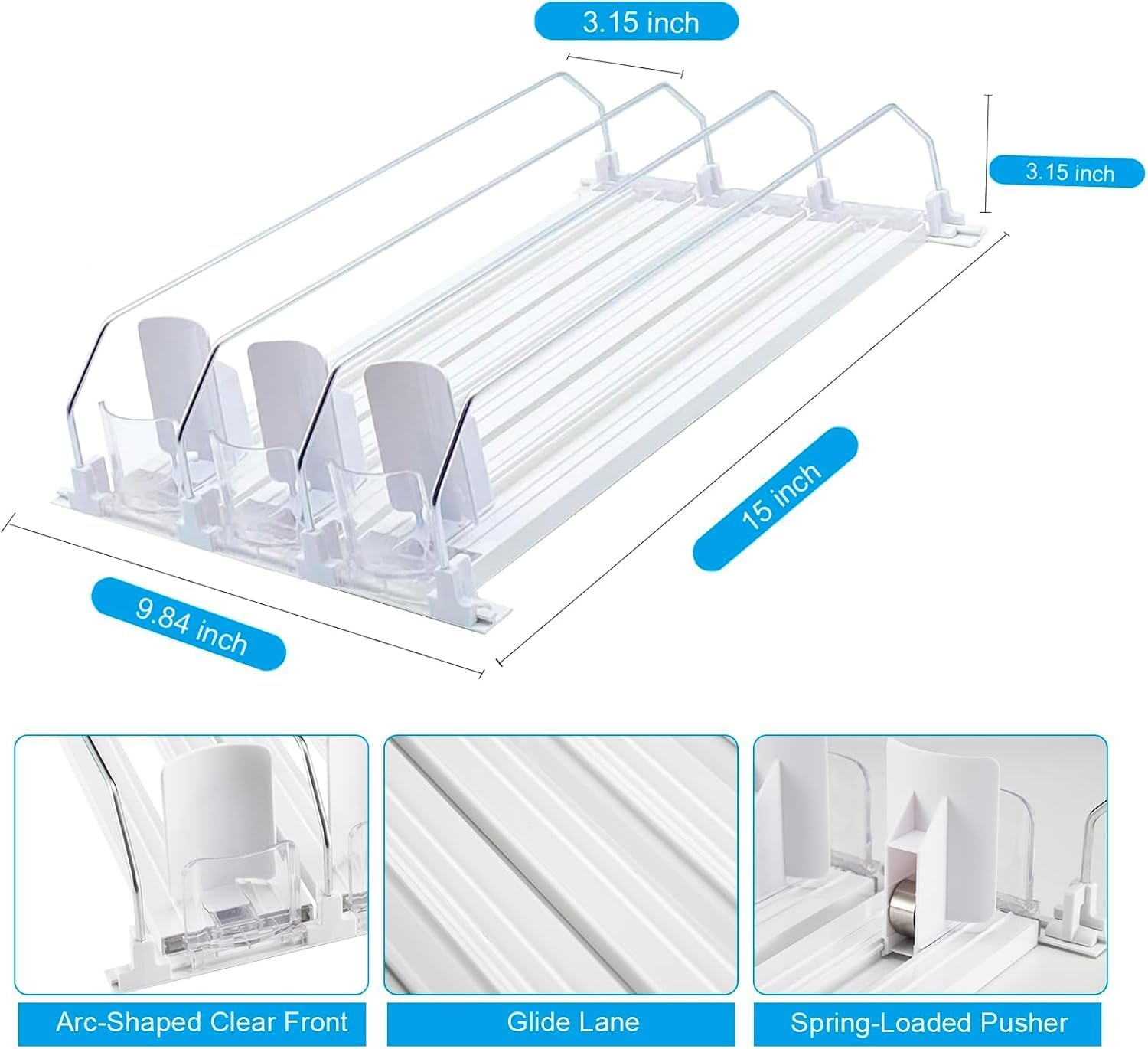 Can Dispenser for Refrigerator - Automatic Pusher Glide, Fridge Bottle Rack Drink Organizer, Self-Pushing Width Adjustable Beverage Storage Holds up to 10-15 Cans (M) image number 2