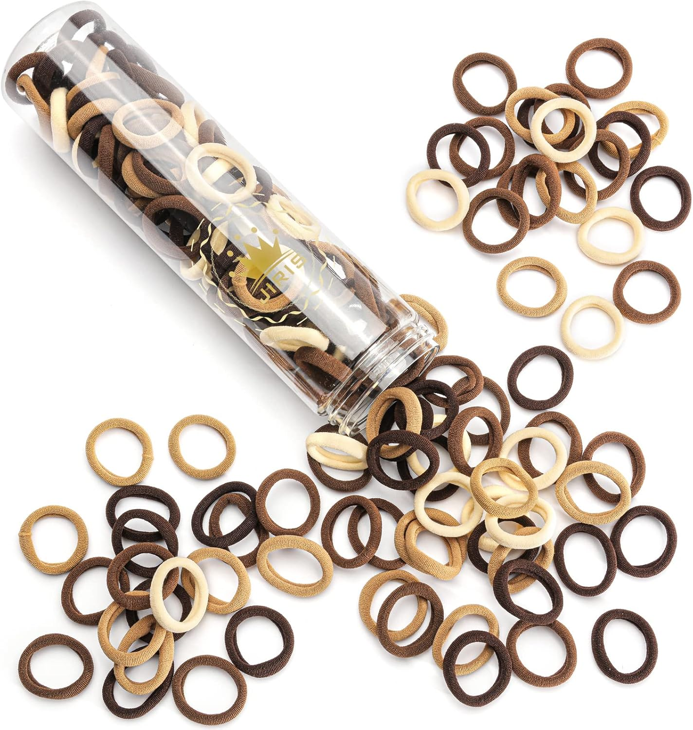 JIRIS Brown Cotton Hair Ties - 100PCS Seamless Thick Elastic Ponytail Holders, No Crease, No Damage for Women, Kids, and Babies