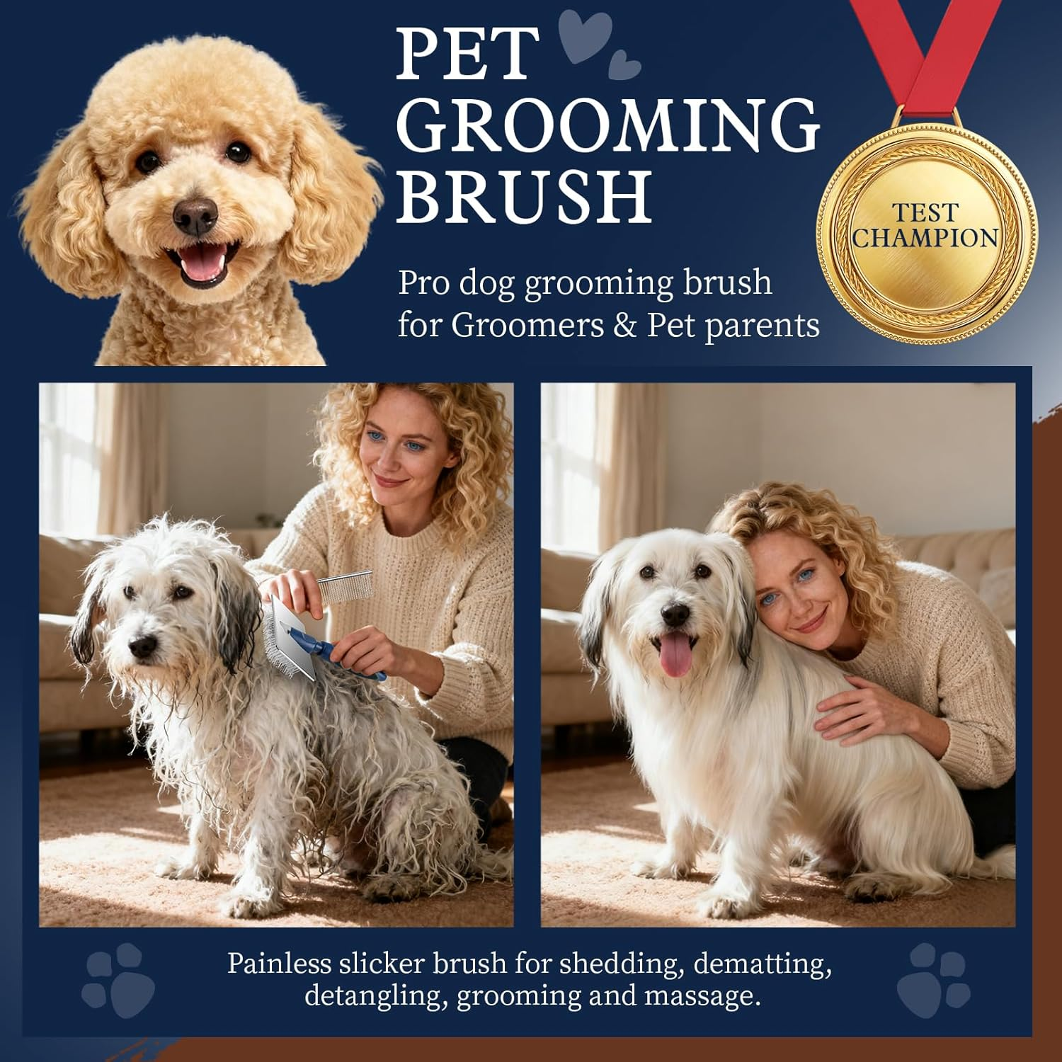 Gentle Slicker Dog Brush with Protective Ball Pins- Soothing Massage Brush for Sensitive Skin & Coat Care- Professional Grooming Brush for Long Haired Dogs & Cats