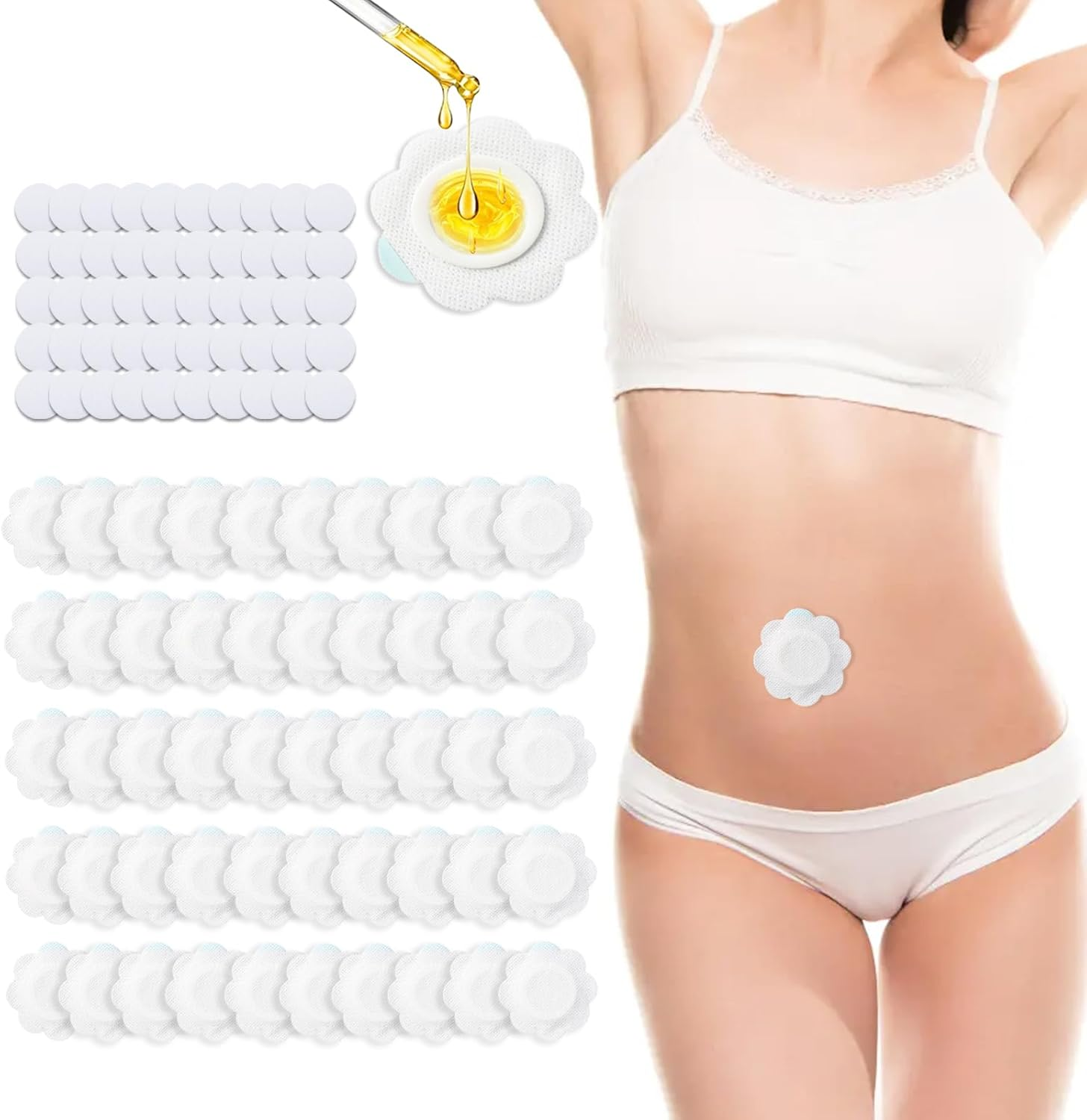 Viiotu 50Pcs Castor Oil Patches + 50 Cotton Cores, Breathable Non - Woven Patch for Women, Portable Multi-Layer Anti-Leak Strong Adhesion Castor Oil Pack, 6Cm/2.36In Castor Oil Belly Button Patch image number 6