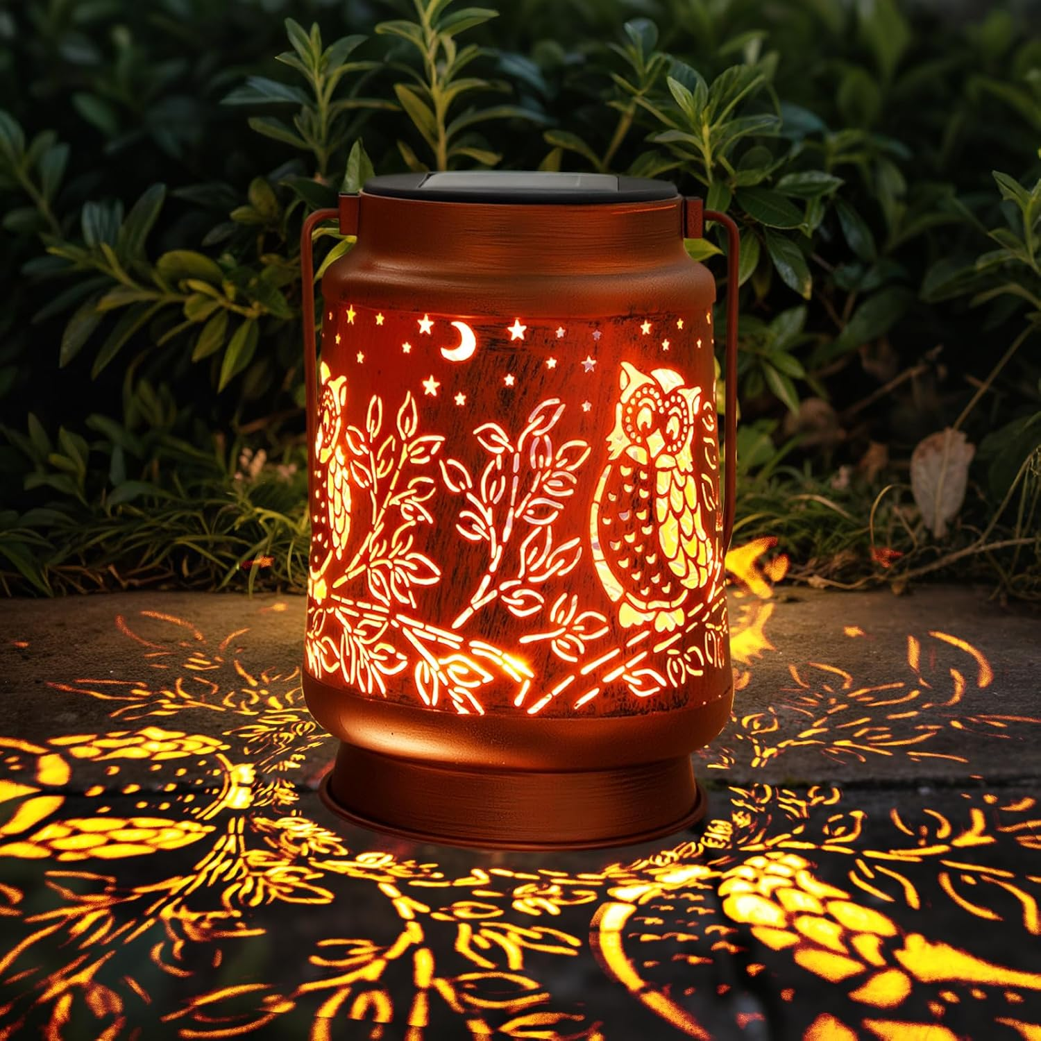 YWYELED Outdoor Solar Lanterns Waterproof - Metal Hanging Solar Lights Outdoor Decorative, Solar Powered LED Lantern Lamp for Patio Yard Garden Decor for outside (1 Pack, Owl Shape) image number 2