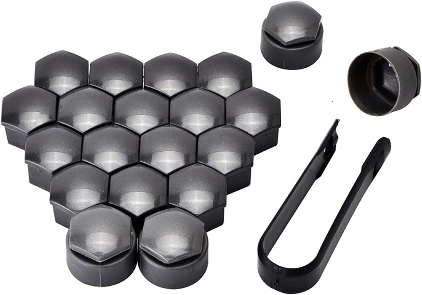 Thua Store Car Tyre Wheel Hub Covers Locking Caps Compatible with Audi A4 A5 A6 Q3 Q5 16 Pcs 17Mm Nut Caps 4 Pcs 23.9Mm Antitheft Nut Caps (Color Name : 1Gray) image number 3