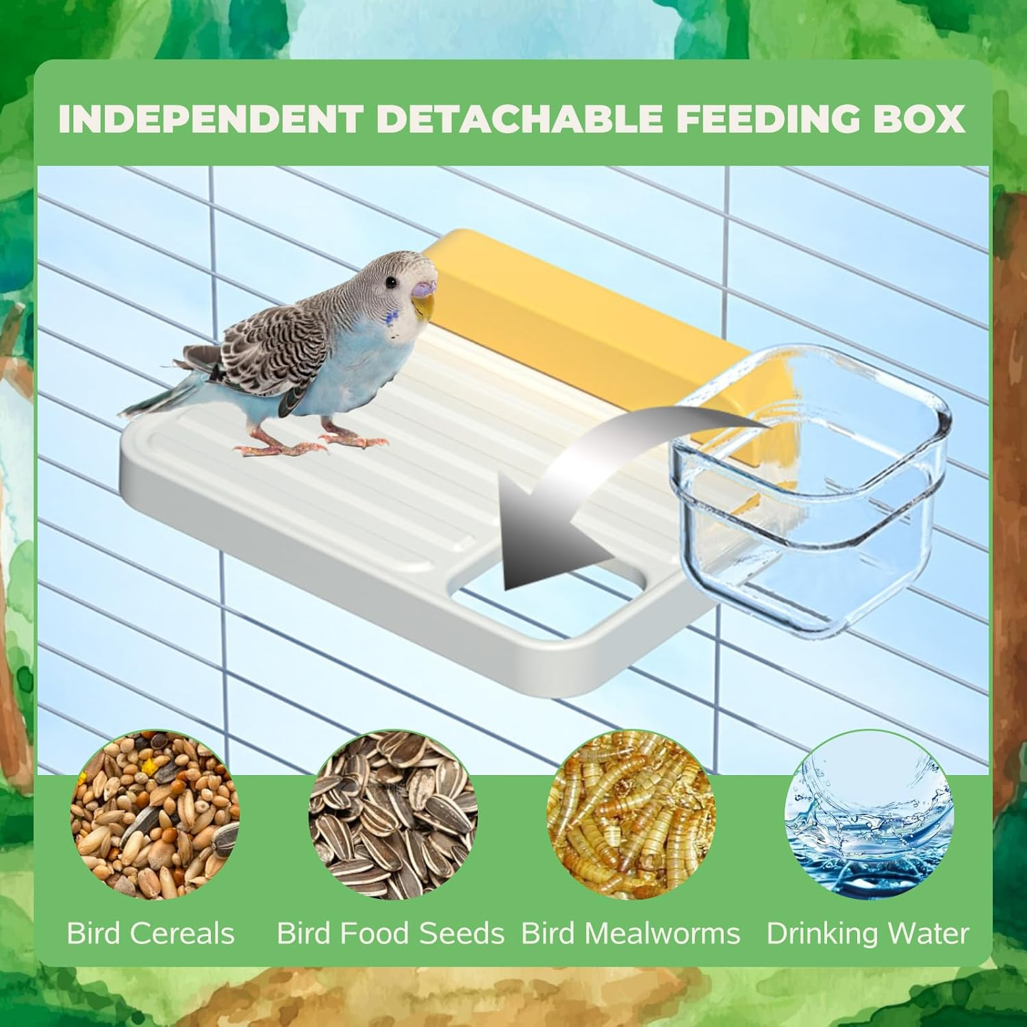 SUSOO Bird Perch Platform with Feeding Cup, Easy Clean Birds Stand for Pet Cage Accessories for Parrots, Parakeet, Budgie, Conure,Love Birds & Cockatiel,Stick-On Window Bird Feeder for Interaction Toy image number 4