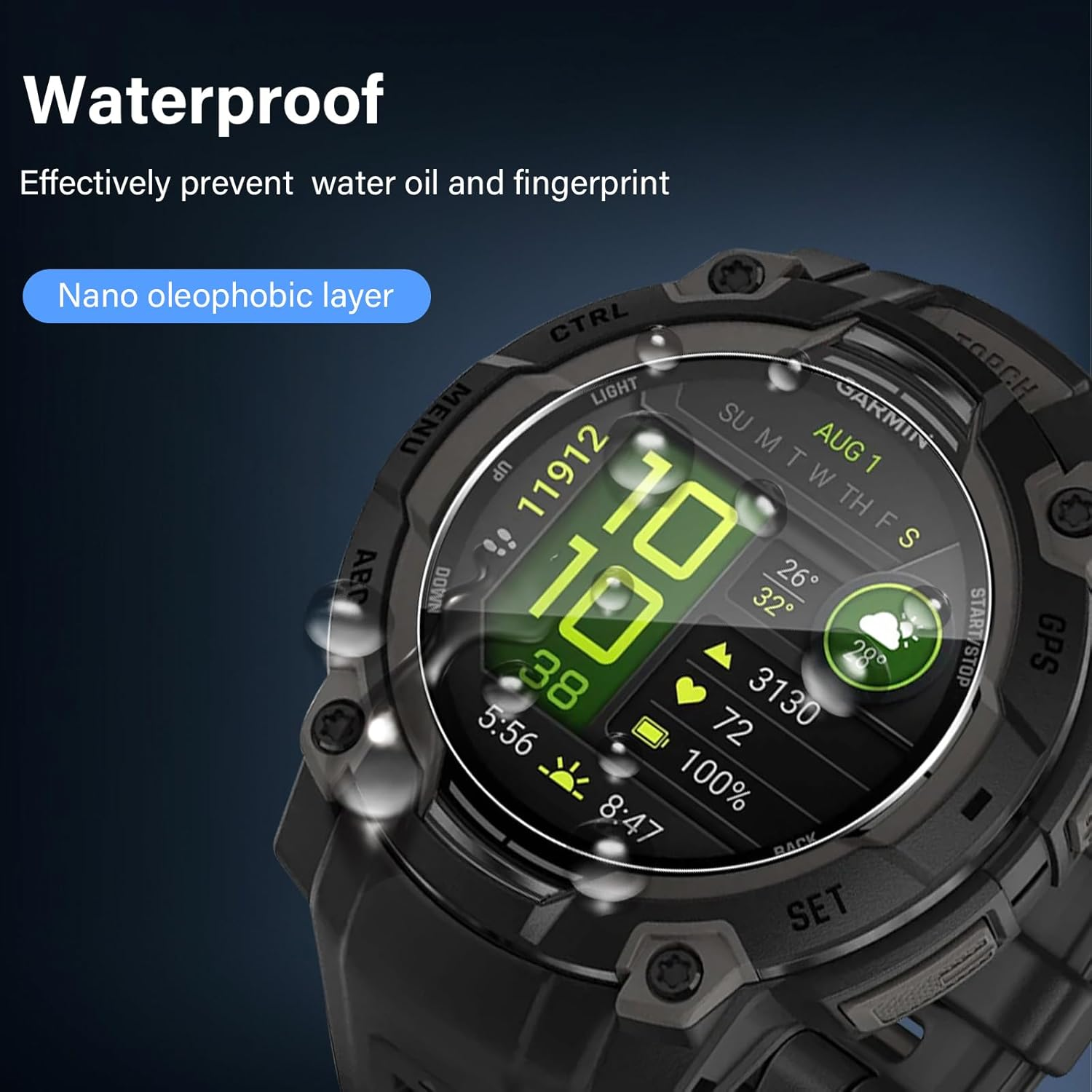 Funrae Screen Protector Compatible with Garmin Instinct 3 45 Mm Amoled/Solar for Tempered Glass, [Pack of 4] Bubble-Free HD Anti-Scratch Screen Protector Waterproof Hardness 9H Screen Protector Film image number 1