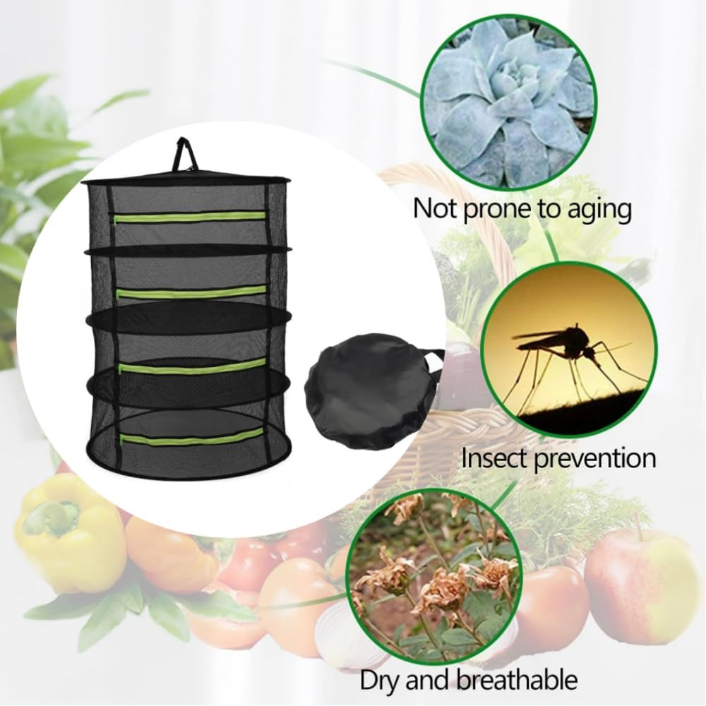 Herb Drying Rack Black Hanging Mesh Dryer Net Hydroponics Plants Flower Buds Weed Dry Rack with Zipper(Black 4-Layer) image number 4