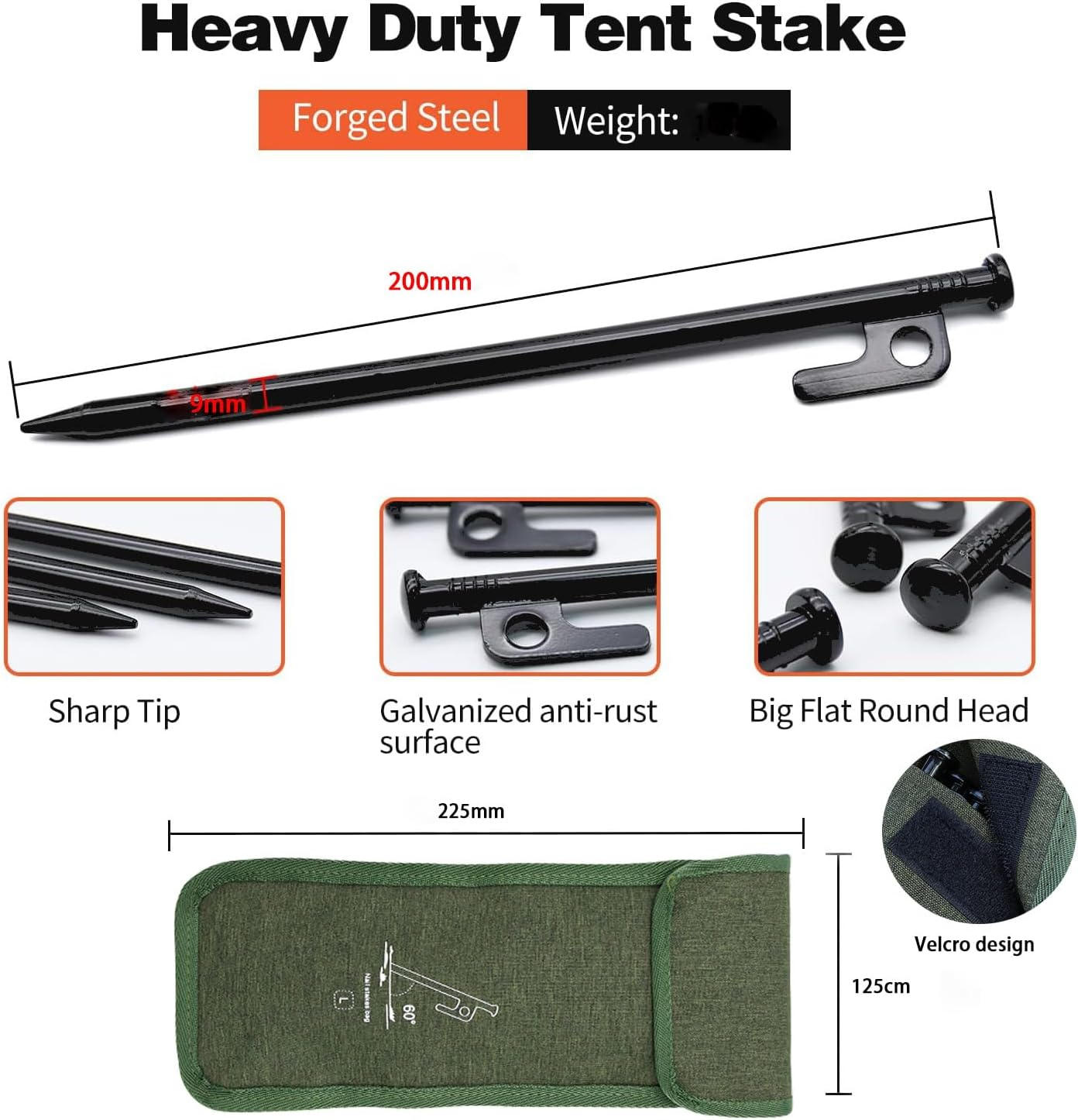 WYFVITDY 12Pcs 20Cmtent Stakes Heavy Duty Metal Camping Tarp Pegs Steel Tent Spikes for Tent Tarp Outdoor Trip Canopy Large Hard Ground Rocky Soil Tent Stake Heavy Duty. image number 6