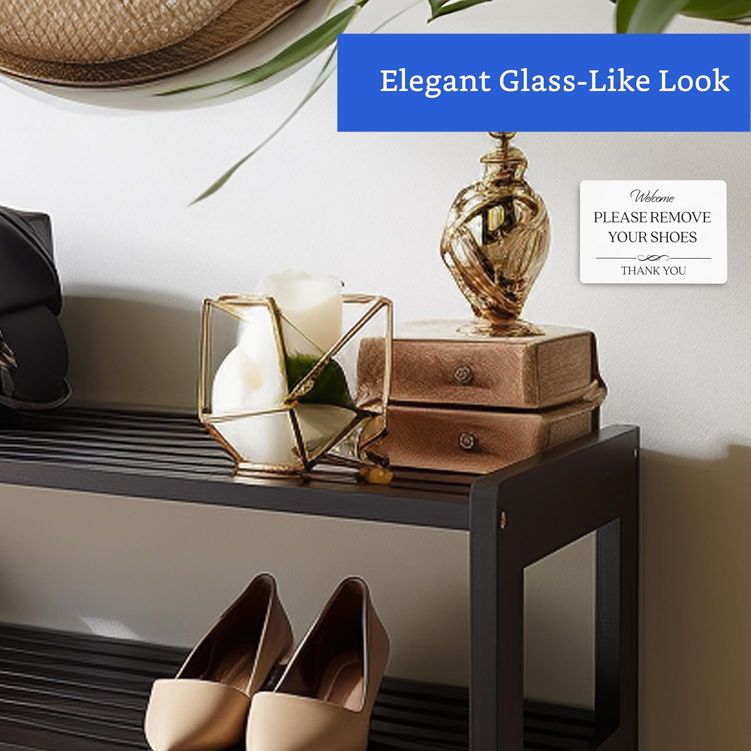 Please Remove Your Shoes Sign (White Acrylic 5 X 3.5 In) - No Shoes Sign for Your Home - Shoes off Sign - No Shoes Sign - Please Take Your Shoes off Sign - Airbnb Essentials for Hosts image number 3