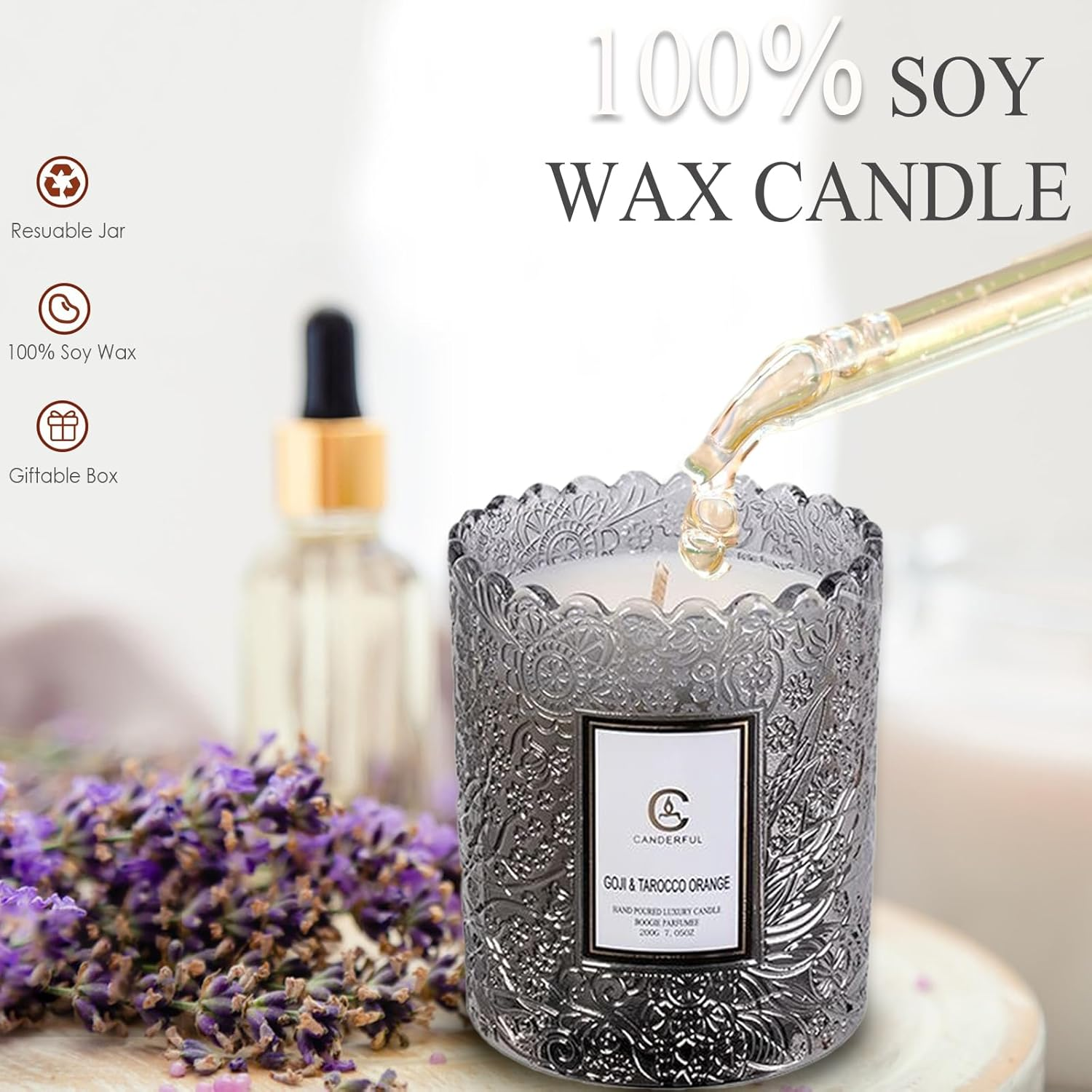 Scented Candle in Elegant Glass Box, 7 Oz/ 200G - 100% Natural Soy, 30-Hour Burn Time - Perfect Home Fragrance, Thoughtful Gifts for Women and Men (Osmanthus)