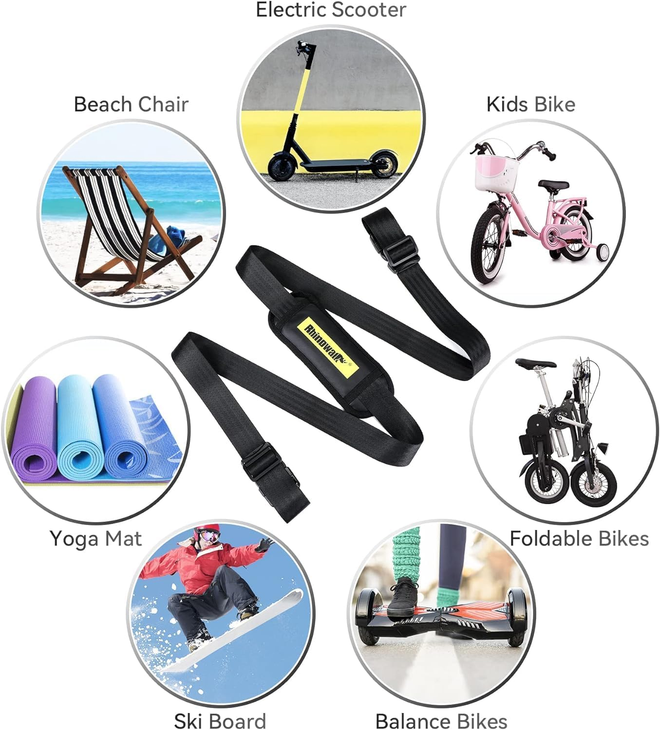71-Inch Scooter Shoulder Strap, Adjustable Carrying Strap with Extra-Thick Anti-Slip Shoulder for Electric Scooters, Bikes, Balance Bikes, Yoga Mat, Ski Board image number 4