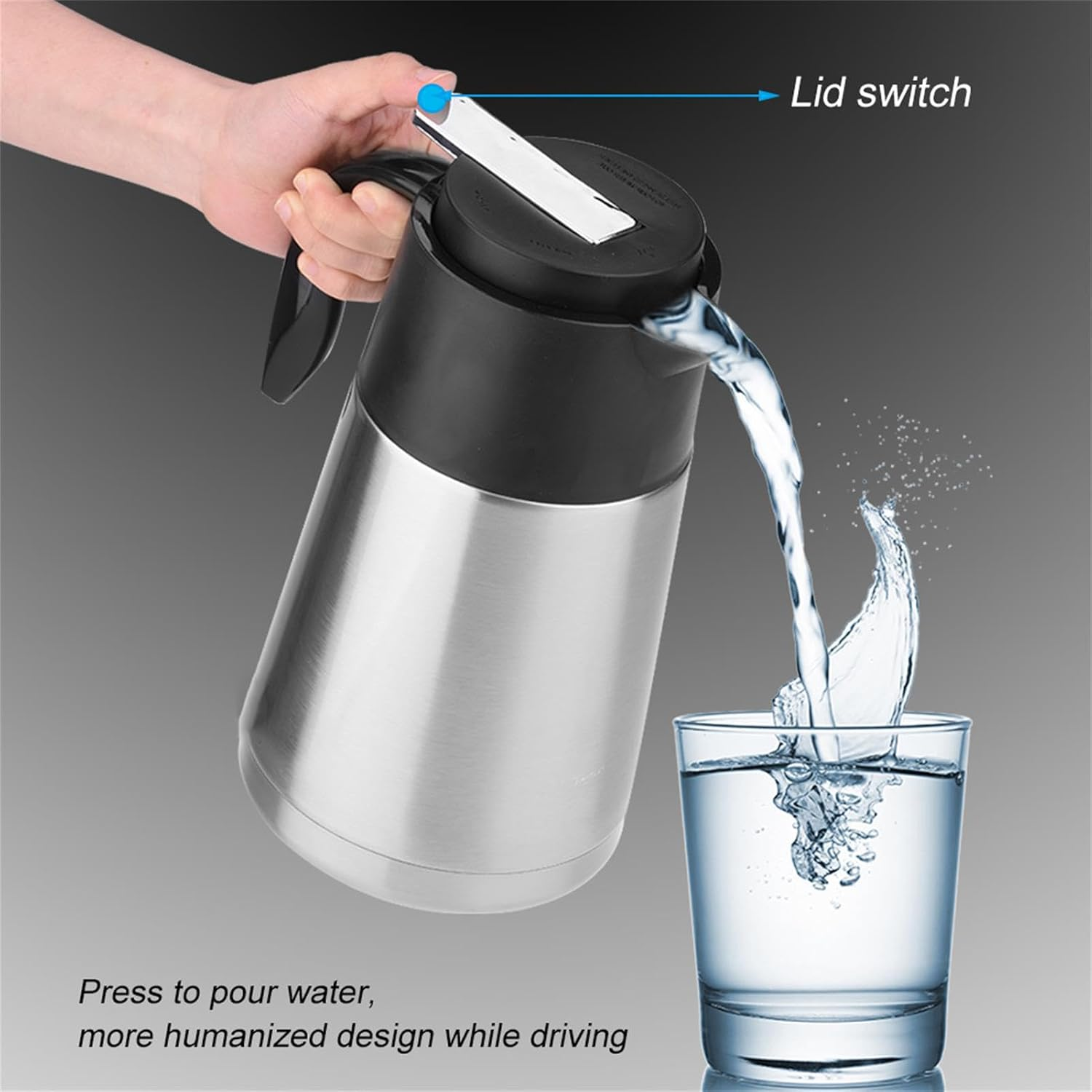 Portable Car Truck Kettle 1300 Ml Capacity for Self-Driving 12/24 V - 304 Stainless Steel Body and Inner Heating Tube, Quick to Heat (24 V)