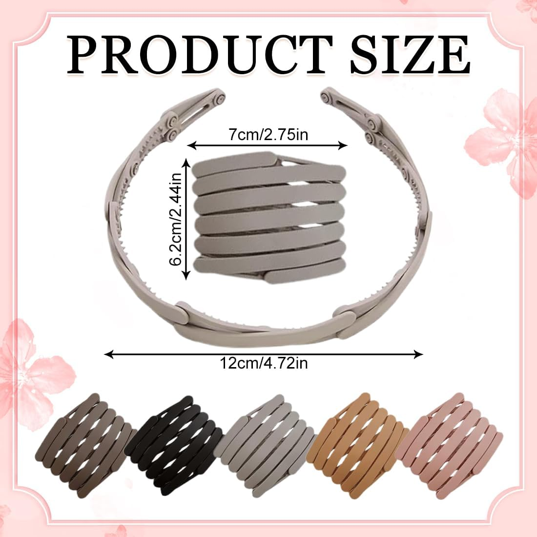 Set of 5 Women'S Headbands, Telescopic Foldable Headband, Plastic Headband, Headbands, Hair Band for Girls and Women