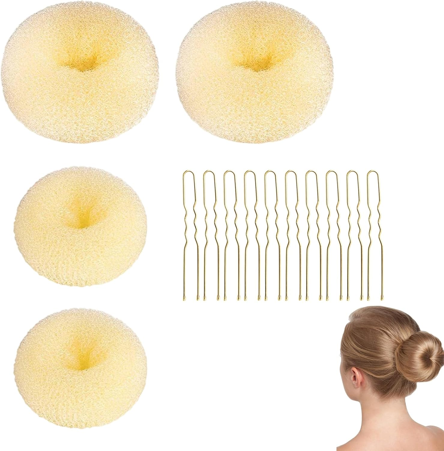 4 Pieces Donuts Bun Hair Accessory Women'S Hair Accessories Elastic Donut Chignon Bun Cushion Hair Clip Hair Band for Wedding (White)