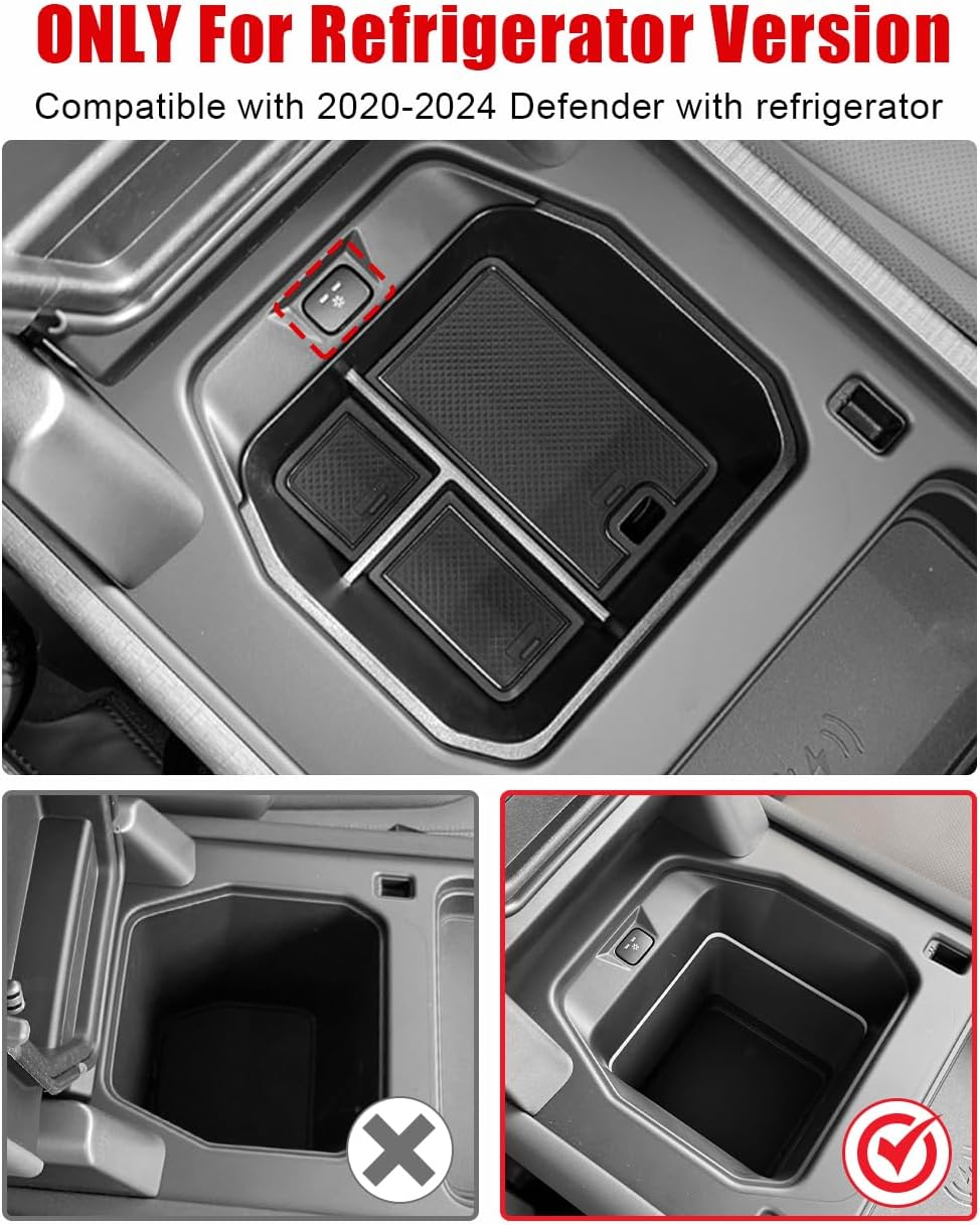 Evgoxmods 3PCS Center Console Organizer Compatible with 2020-2024 Land Rover Defender 90 110 130 (ONLY for Refrigerator Version) Armrest Storage Box Insert Tray Sets Interior Accessories image number 2