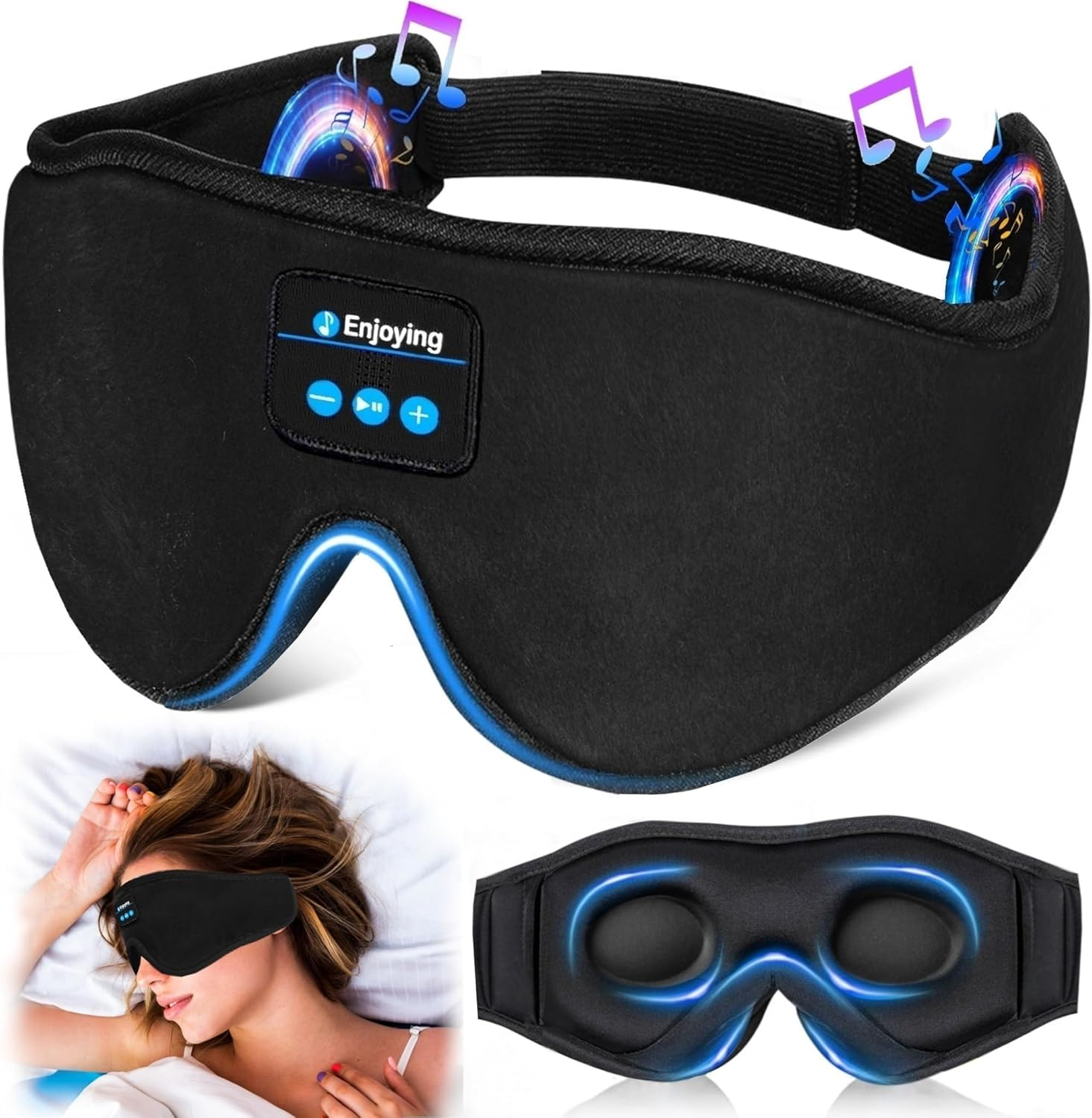 GLOBAL TECH Sleep Mask with Bluetooth Headphones, Wireless Bluetooth Sleep Mask Headphones 3D Music Eye Mask for Sleeping, Sleeping Headphones for Side Sleepers Meditation Gifts Gadgets for Men Women image number 3