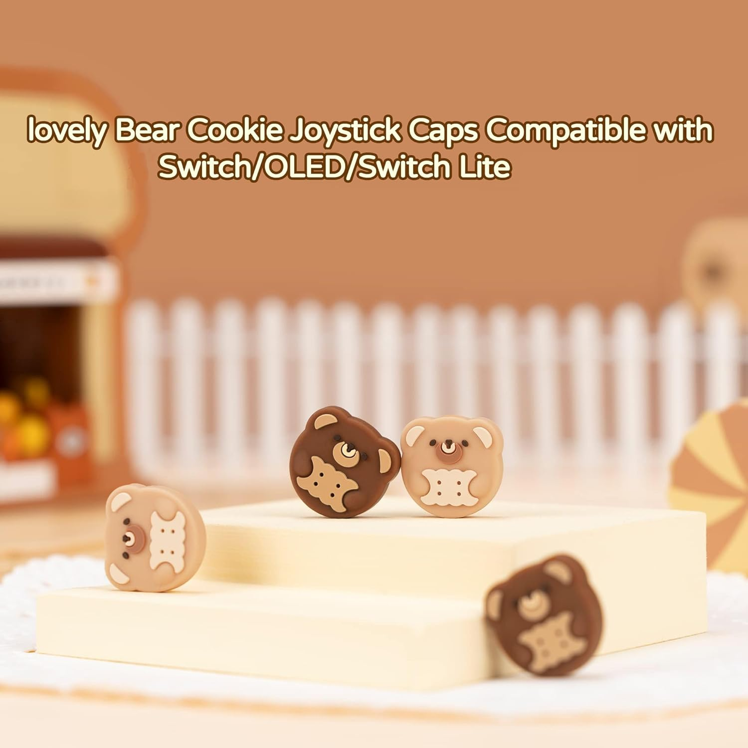 Geekshare 4PCS Thumb Grip Caps Compatible with Switch/Oled/Switch Lite,Soft Silicone Joystick Rocker Cover - Bear Cookies image number 3